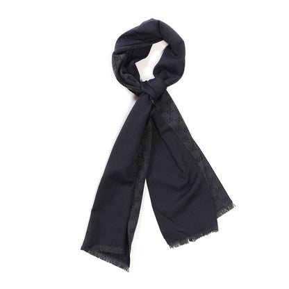Gucci Wool GG Monogram HalfGG Fringe Scarf Anthracite Black 1 of 5