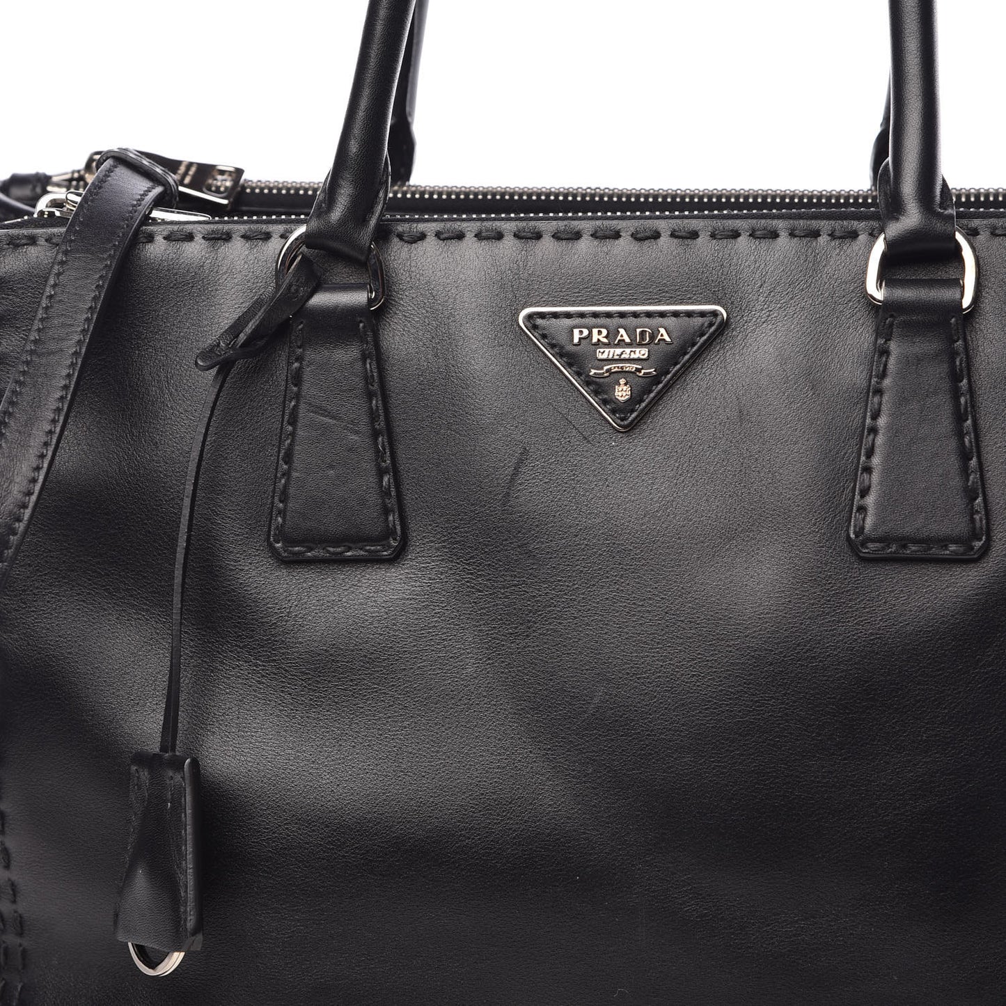 City Calf Medium Galleria Double Zip Tote Black