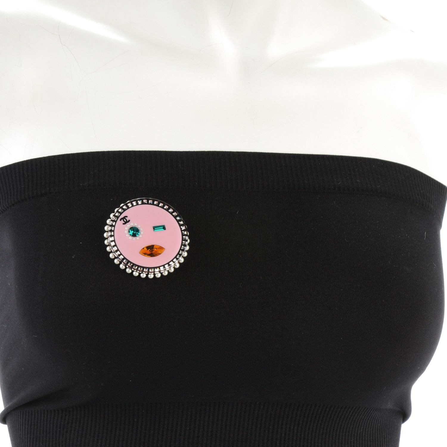 Chanel Metal Resin Pearl Emoji Brooch Silver Pink 2 of 5