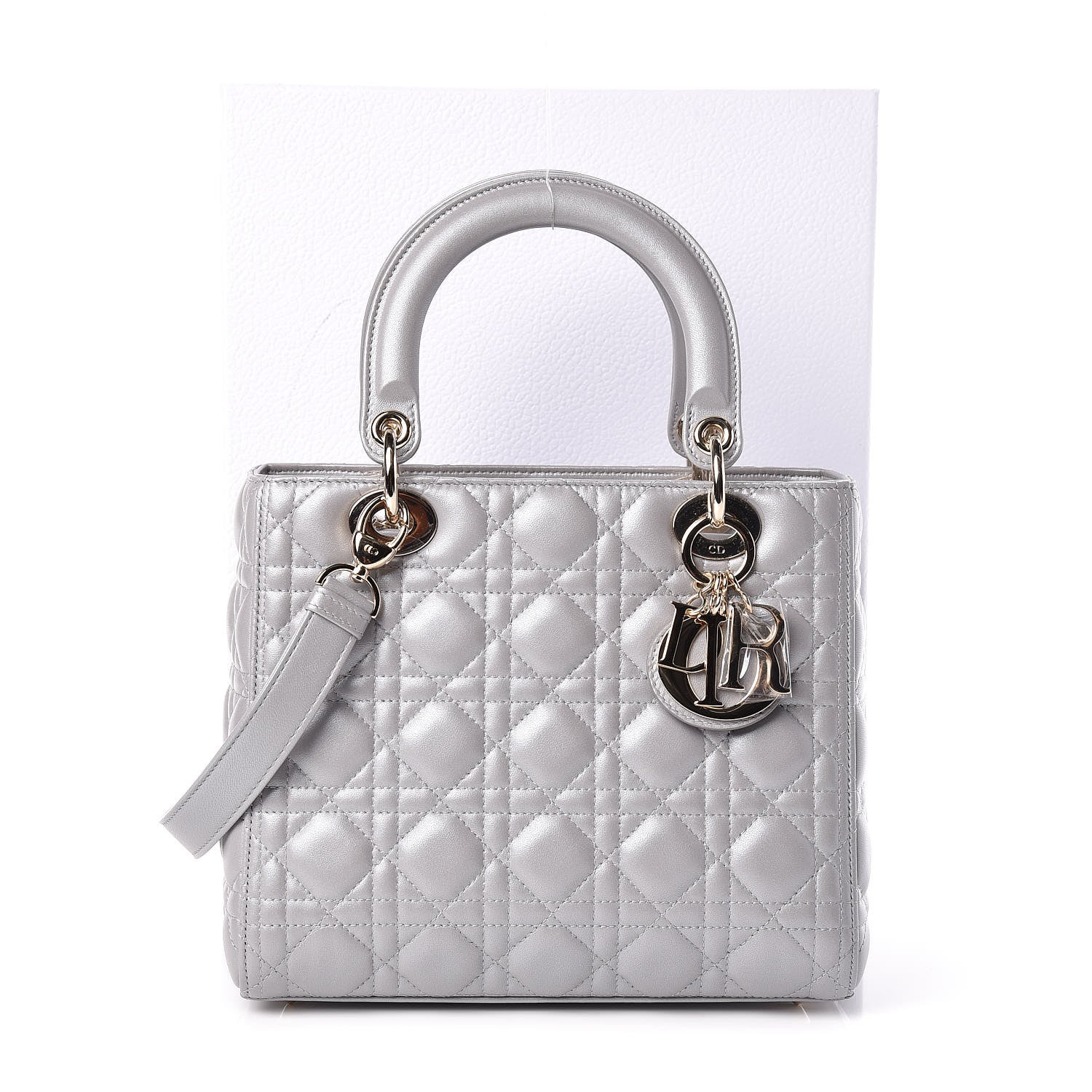 Christian Dior Pearly Lambskin Cannage Medium Lady Dior Grey 11 of 11