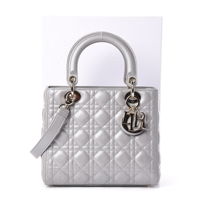 Christian Dior Pearly Lambskin Cannage Medium Lady Dior Grey 11 of 11