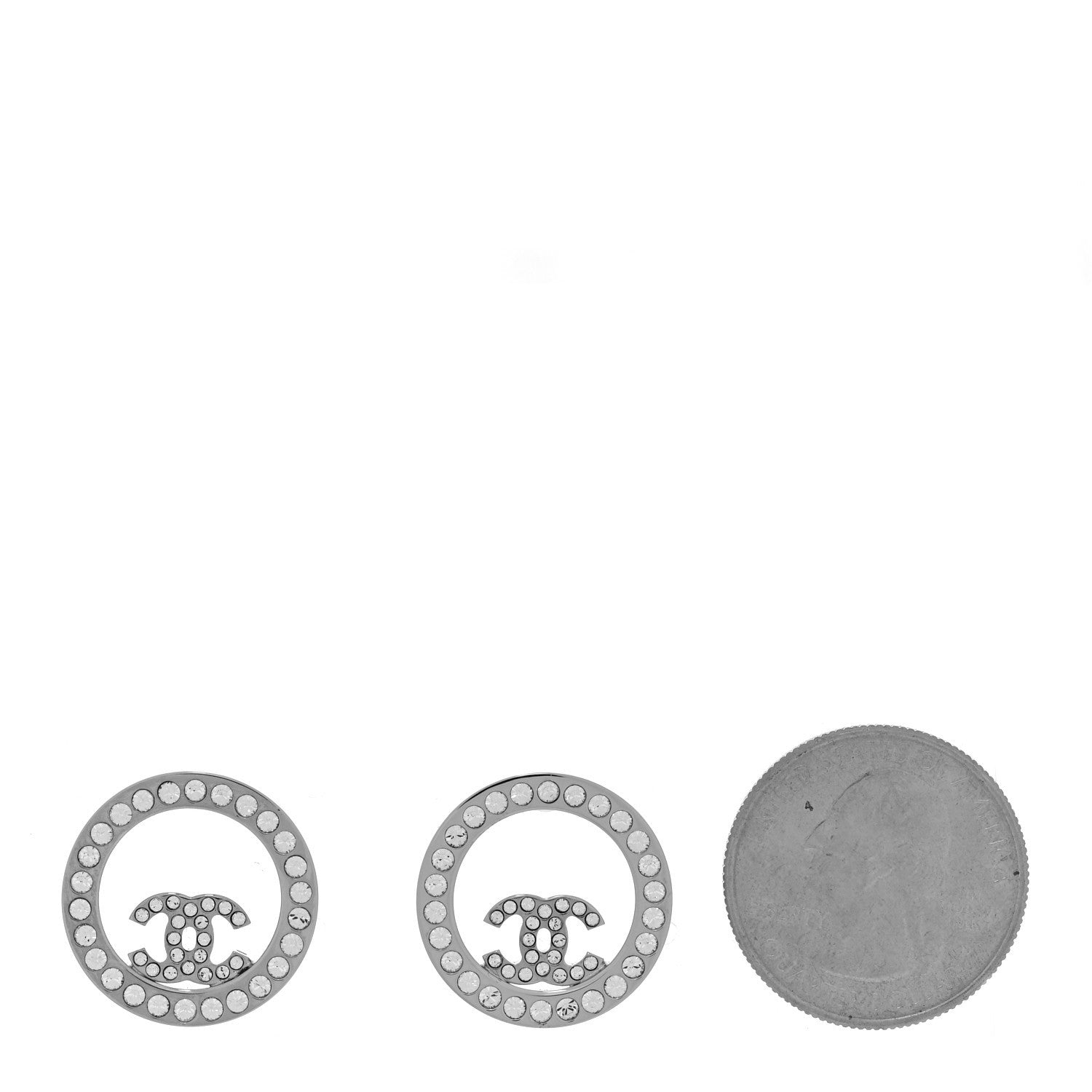 Chanel Crystal CC Round Earrings Silver 2 of 6