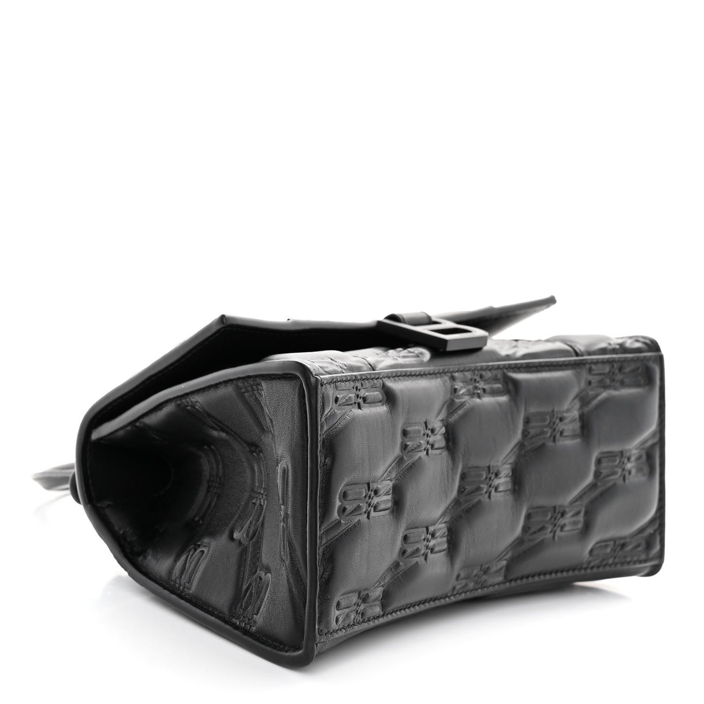 Nappa BB Monogram Embossed Small Hourglass Top Handle Bag Black