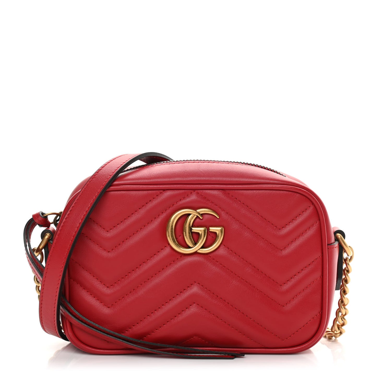 Calfskin Matelasse Mini GG Marmont Chain Shoulder Bag Hibiscus Red