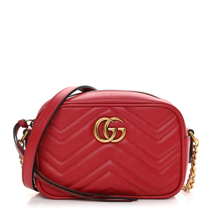 Gucci Calfskin Matelasse Mini GG Marmont Chain Shoulder Bag Hibiscus Red 1 of 10