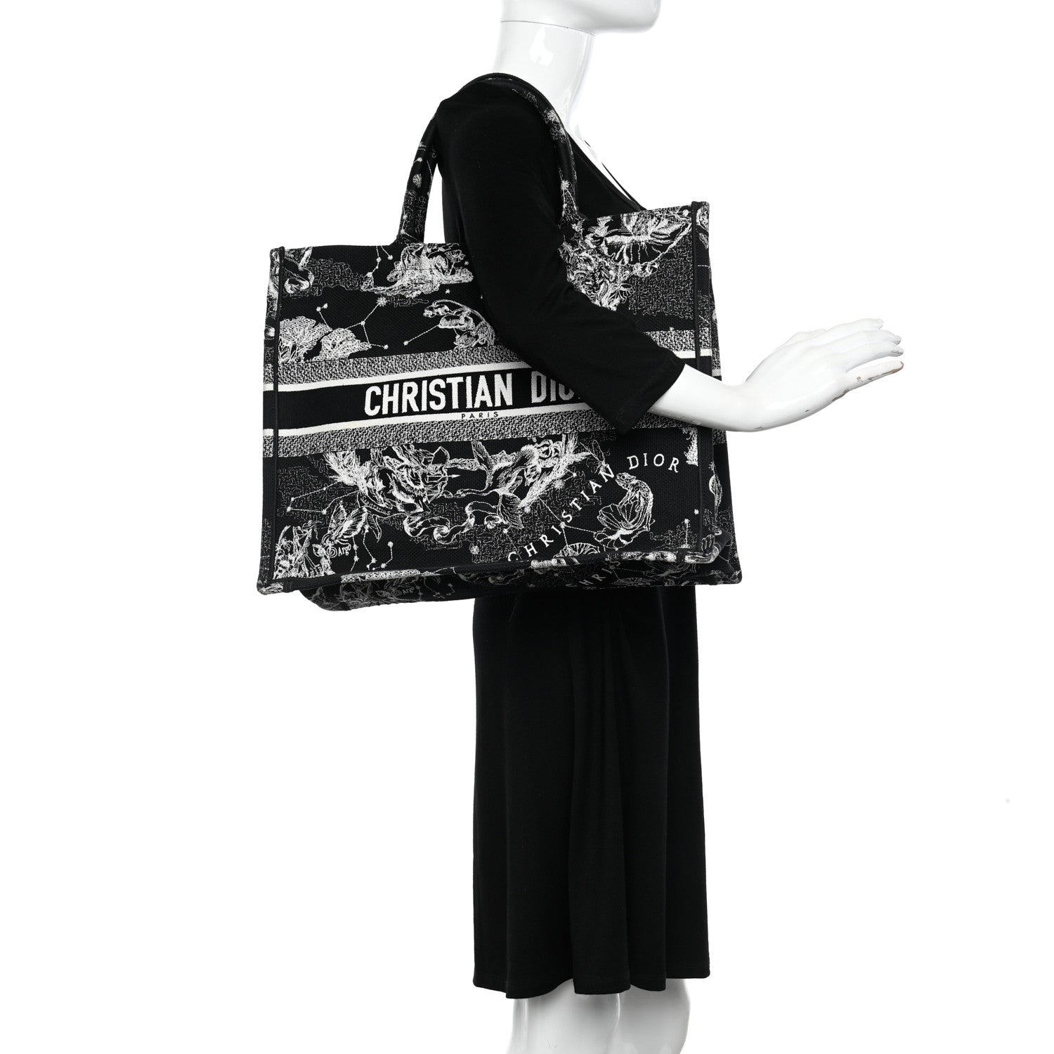 Christian Dior Canvas Embroidered Large Zodiac Toile De Jouy Book Tote Black Multicolor 2 of 10