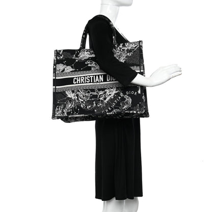 Christian Dior Canvas Embroidered Large Zodiac Toile De Jouy Book Tote Black Multicolor 2 of 10