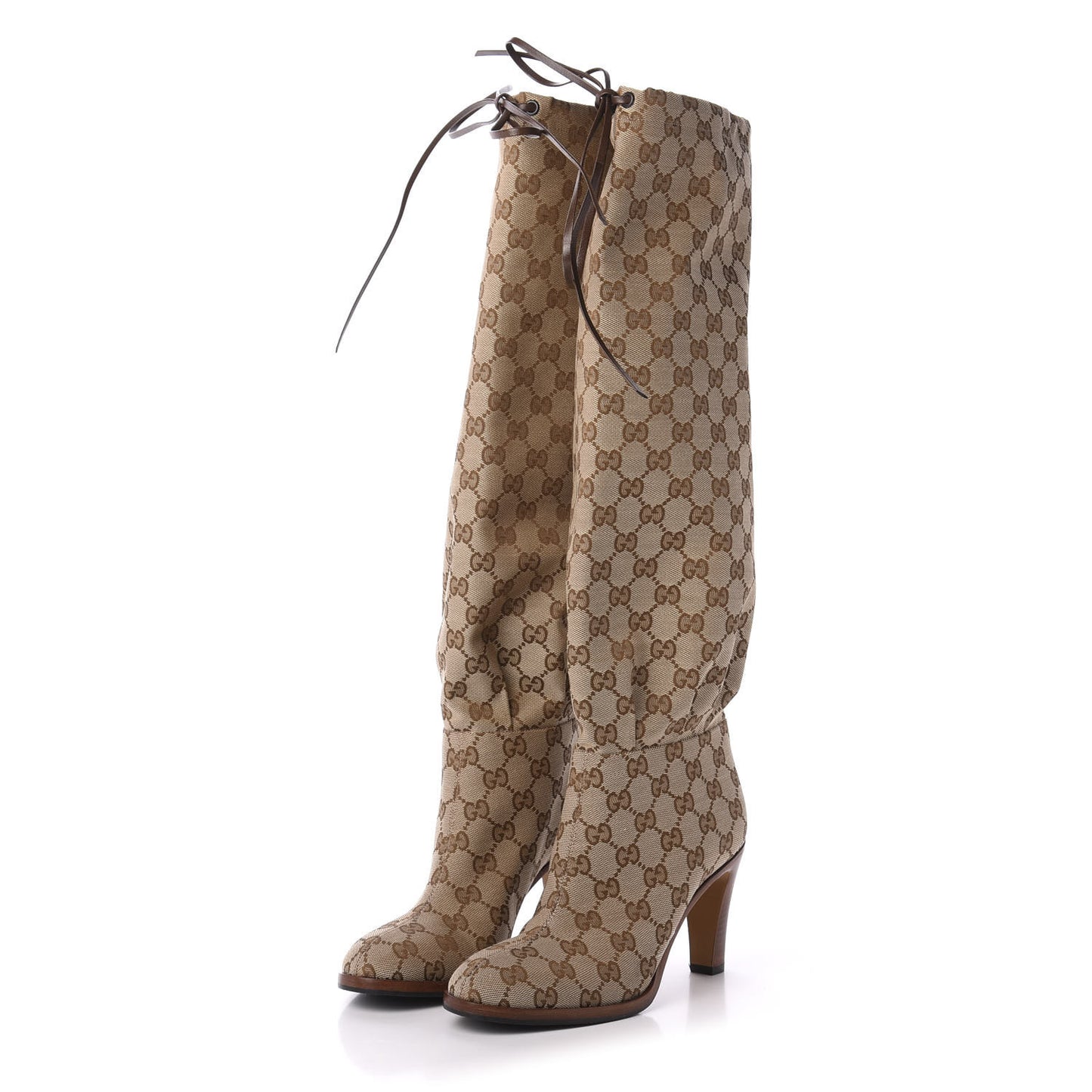 Monogram Lisa Mid Heel Boots 37 Beige Ebony