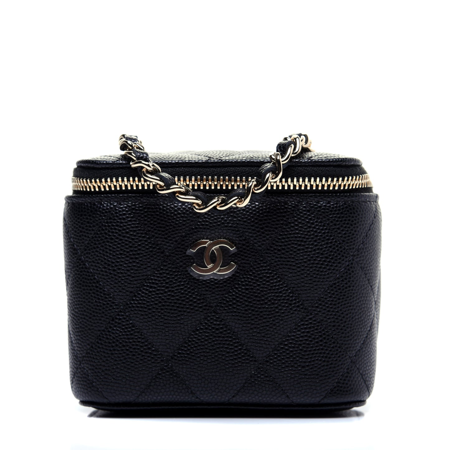Caviar Quilted Mini Vanity Case With Chain Black