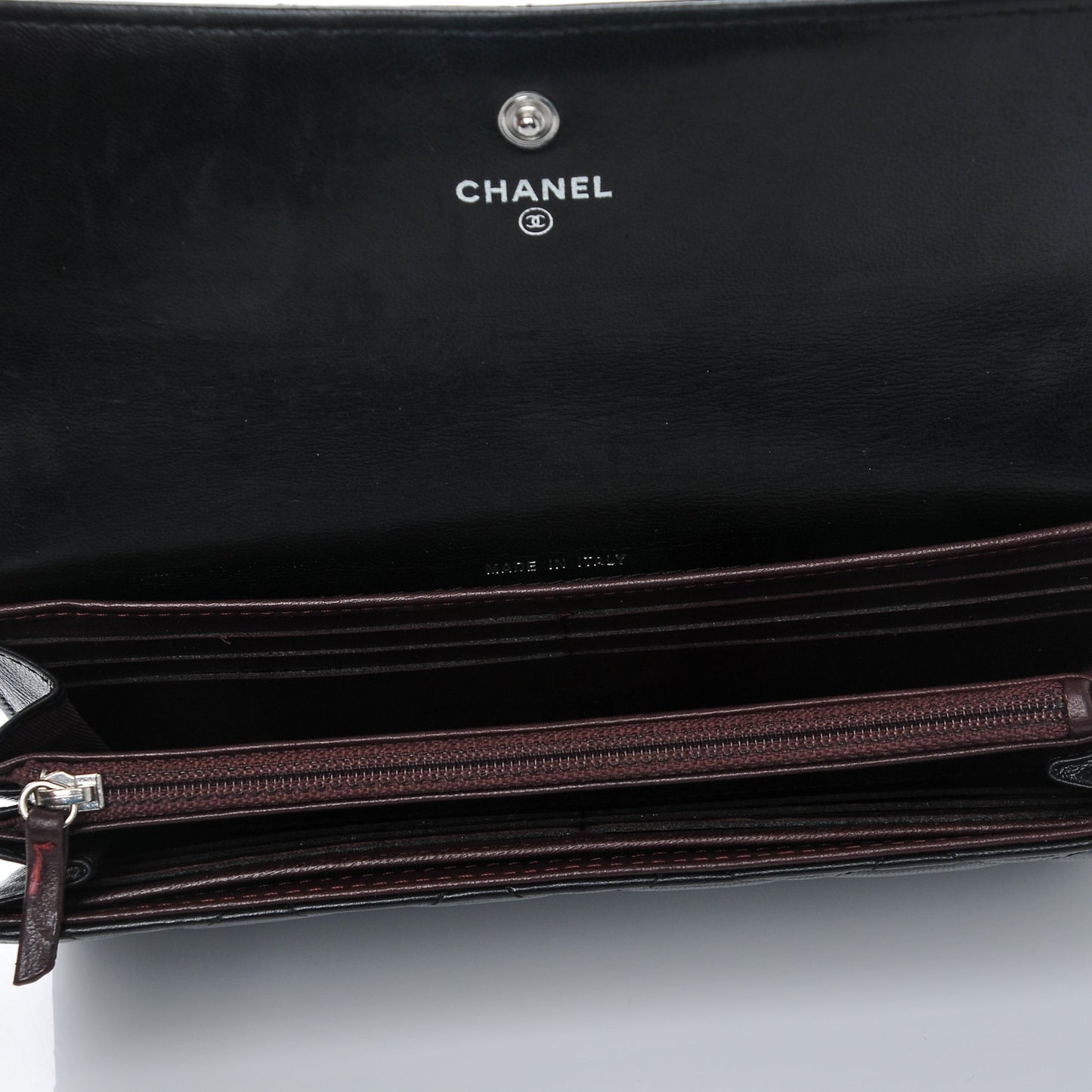 Lambskin Quilted Large Gusset Flap Wallet Black