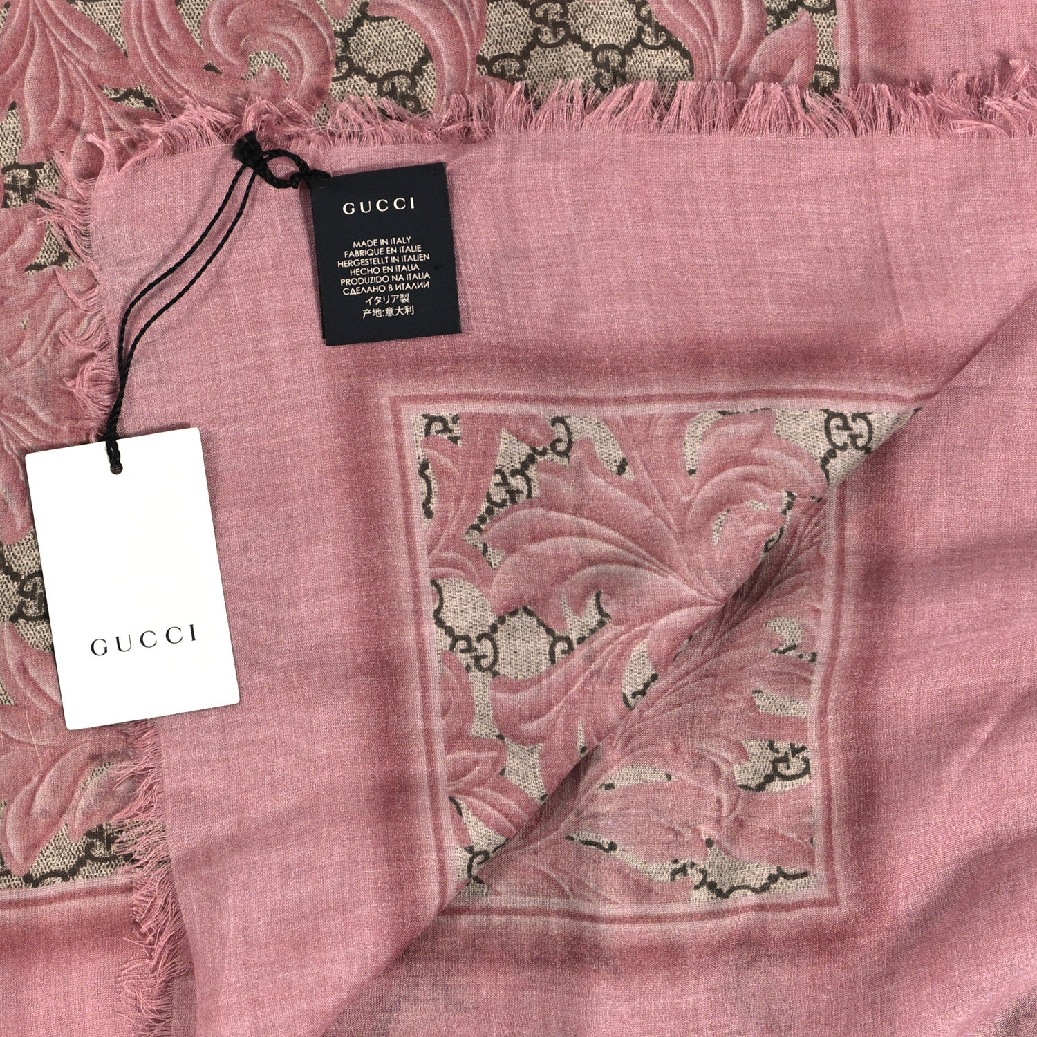 Gucci Modal Silk GG Monogram Big Arabesque Shawl Beige Pink 3 of 3