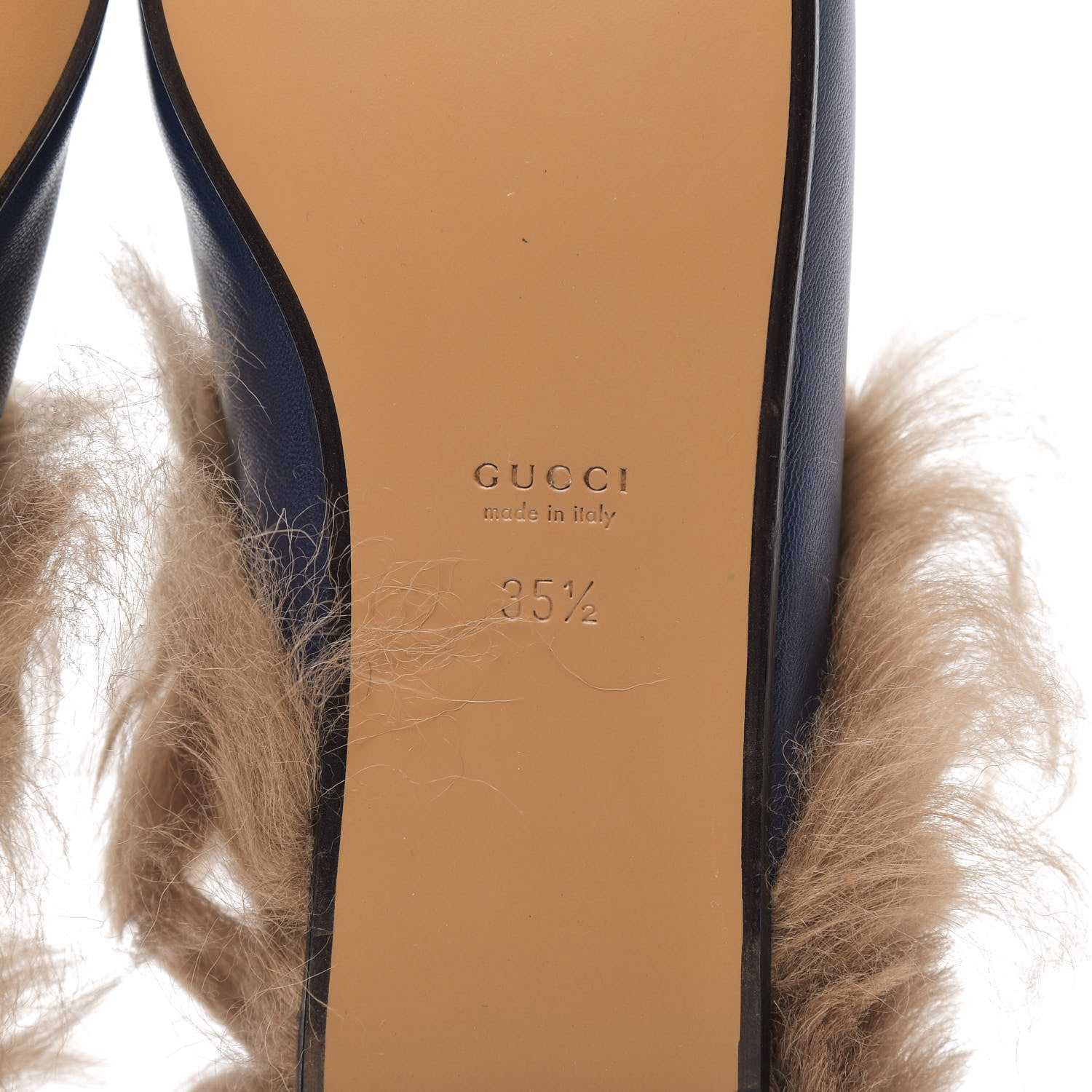 Gucci Malaga Kid Fur Womens Princetown Slippers 35.5 Blue Agata 7 of 9