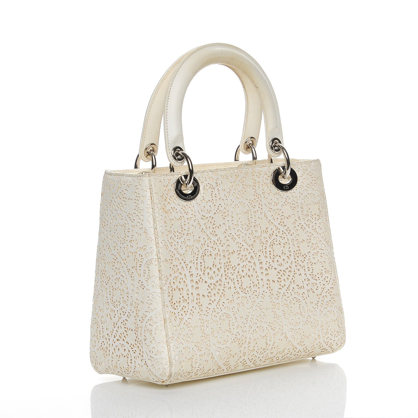 Laced Calfskin Medium Lady Dior Off White