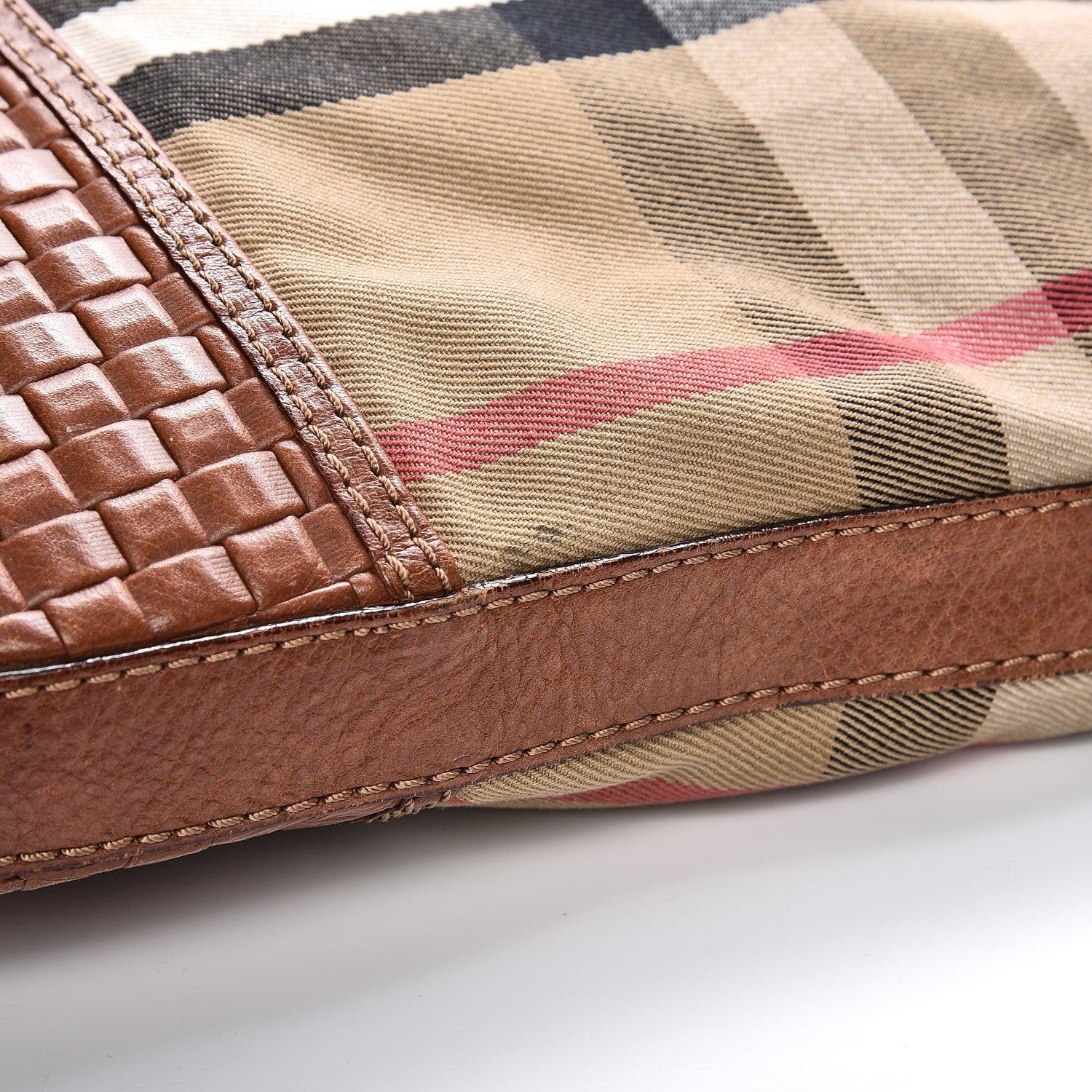 Burberry Canvas House Check Woven Hobo Brown 13 of 14