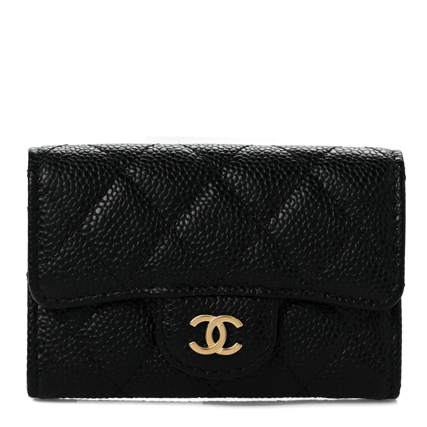 Caviar Quilted Flap Card Holder Black