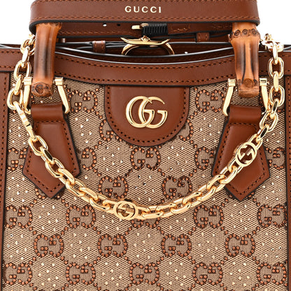 Gucci New Canvas Charisma Calfskin Crystal GG Monogram Mini Diana Tote Bag Camel Ebony 7 of 10