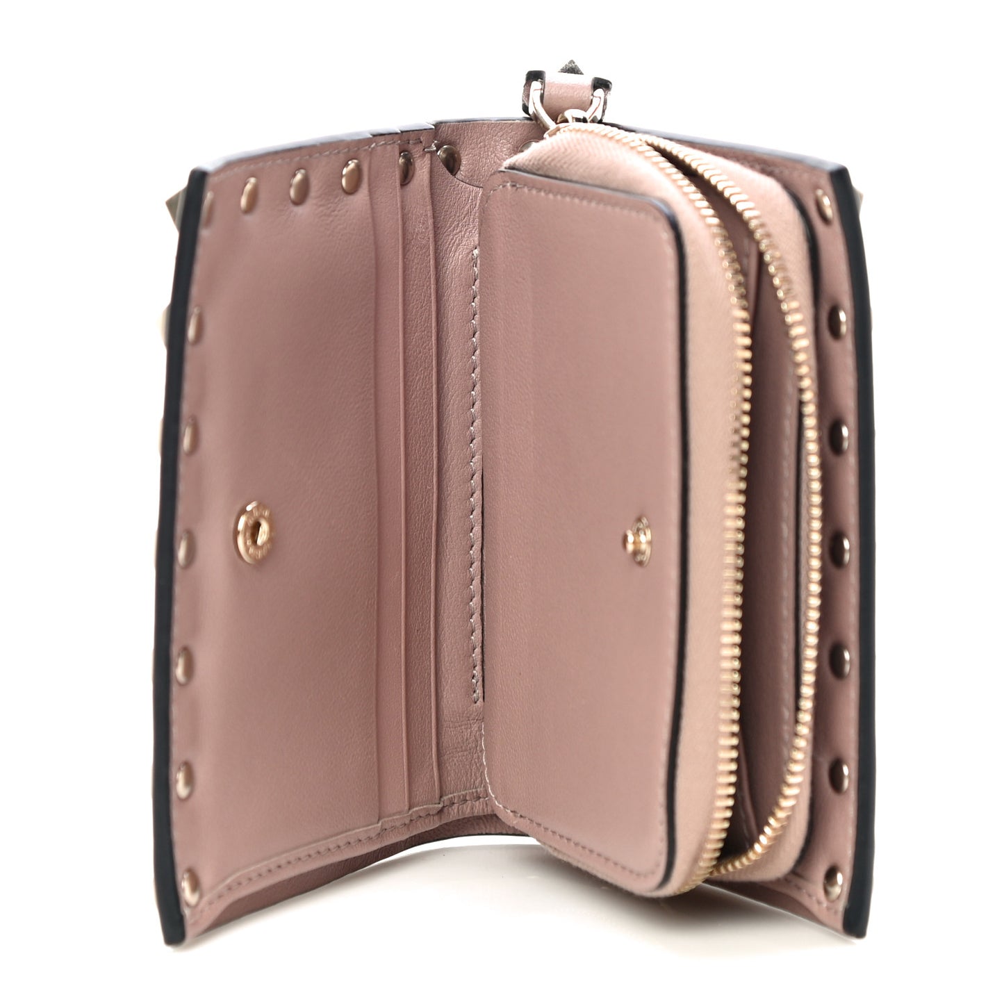 Calfskin Rockstud Compact Bi-Fold Wallet Poudre