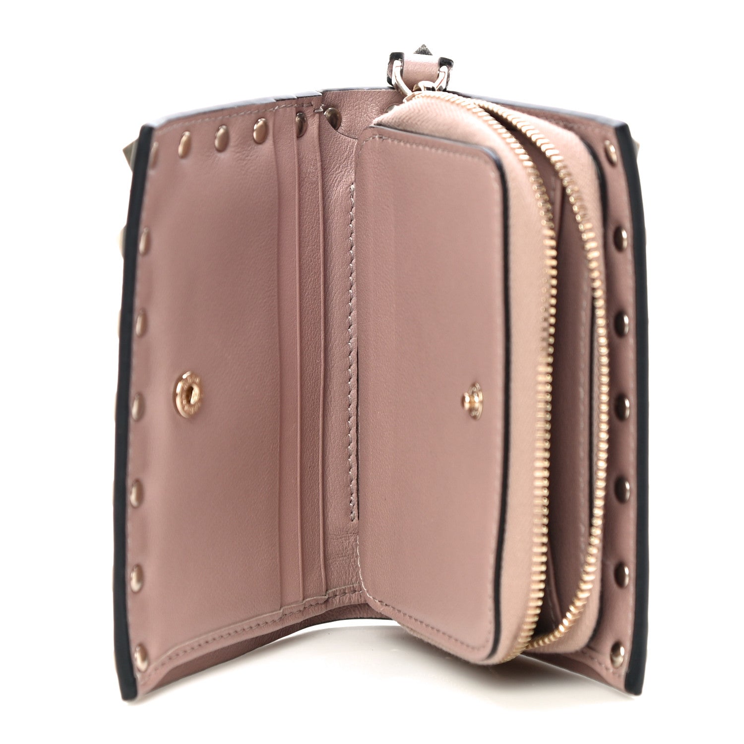 Valentino Garavani Calfskin Rockstud Compact Bi-Fold Wallet Poudre 5 of 12