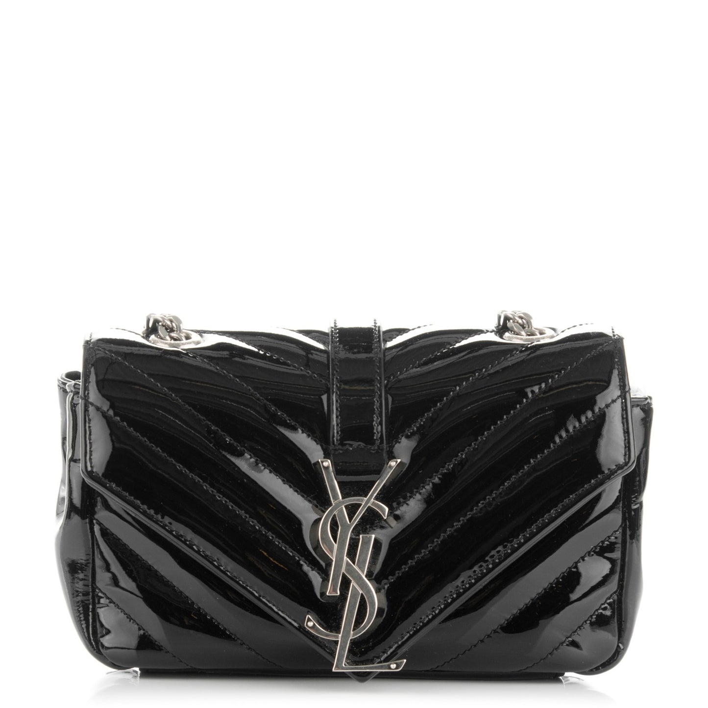 Patent Matelasse Chevron Monogram Classic Baby Chain Bag Black