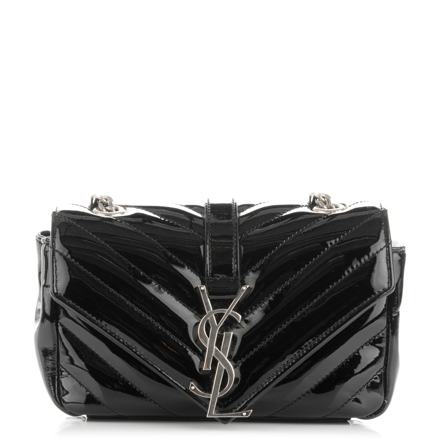 Saint Laurent Patent Matelasse Chevron Monogram Classic Baby Chain Bag Black 1 of 8
