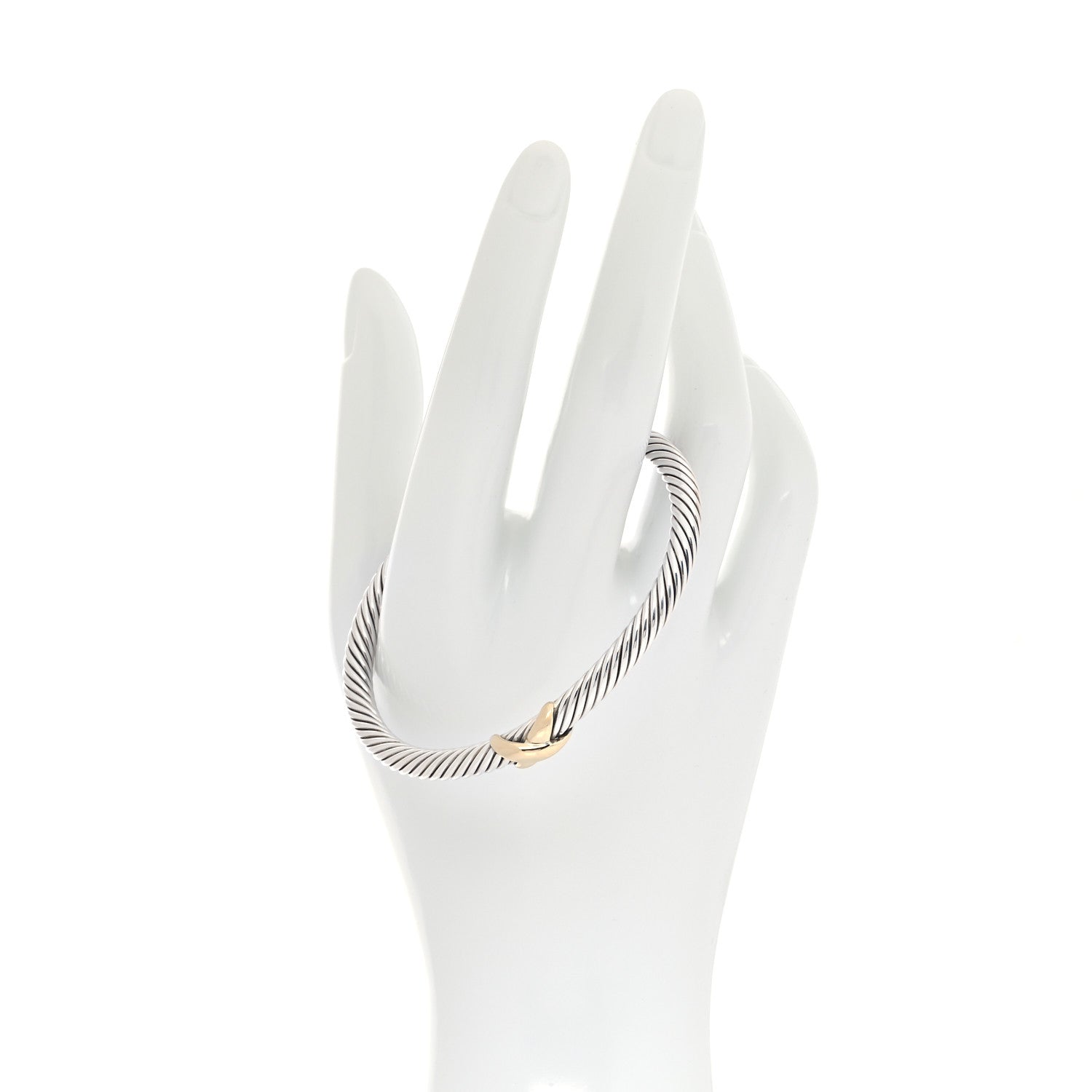 David Yurman Sterling Silver 14K Yellow Gold 5mm X Station Cable Bracelet 2 of 5