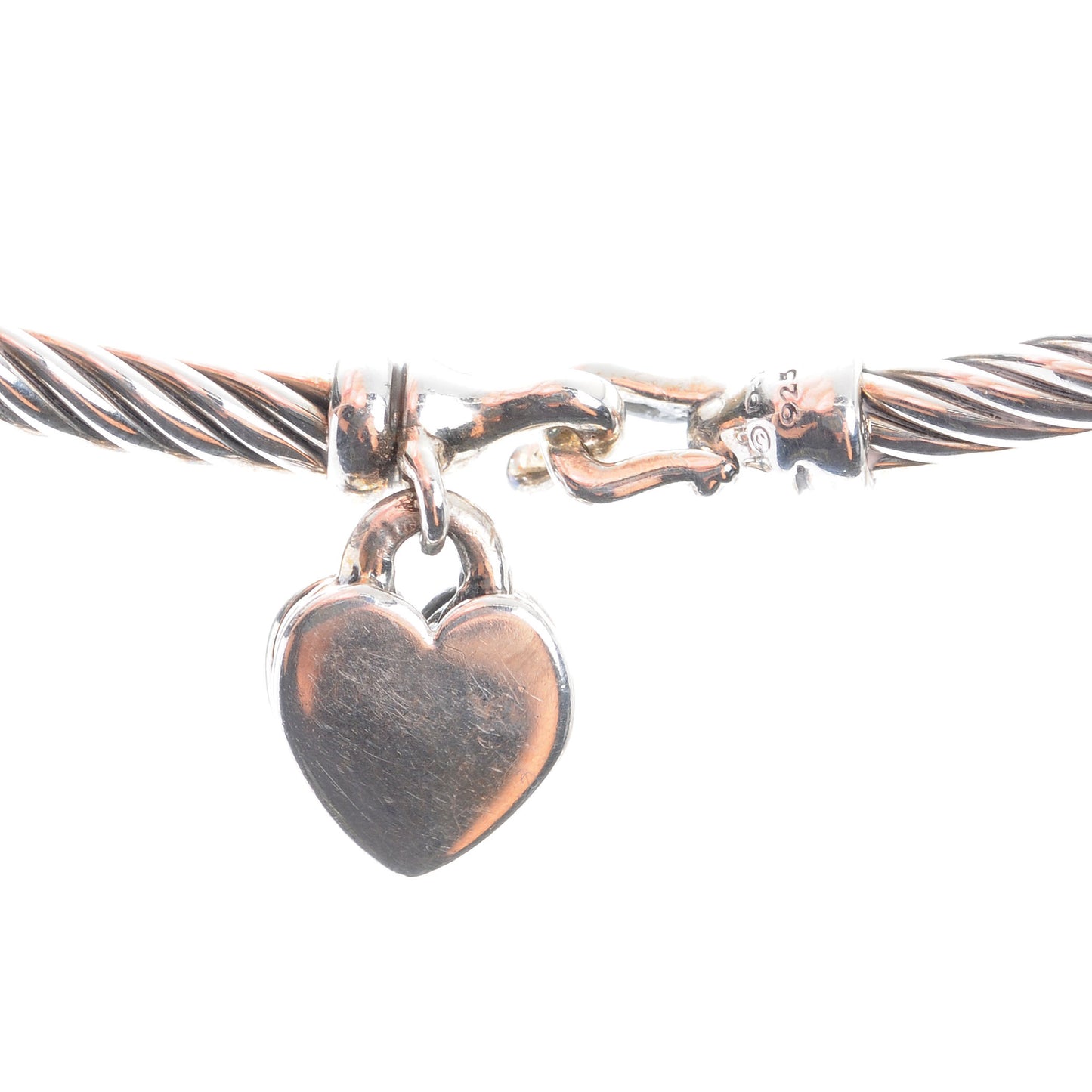Sterling Silver Diamond Heart Padlock Cable Bracelet