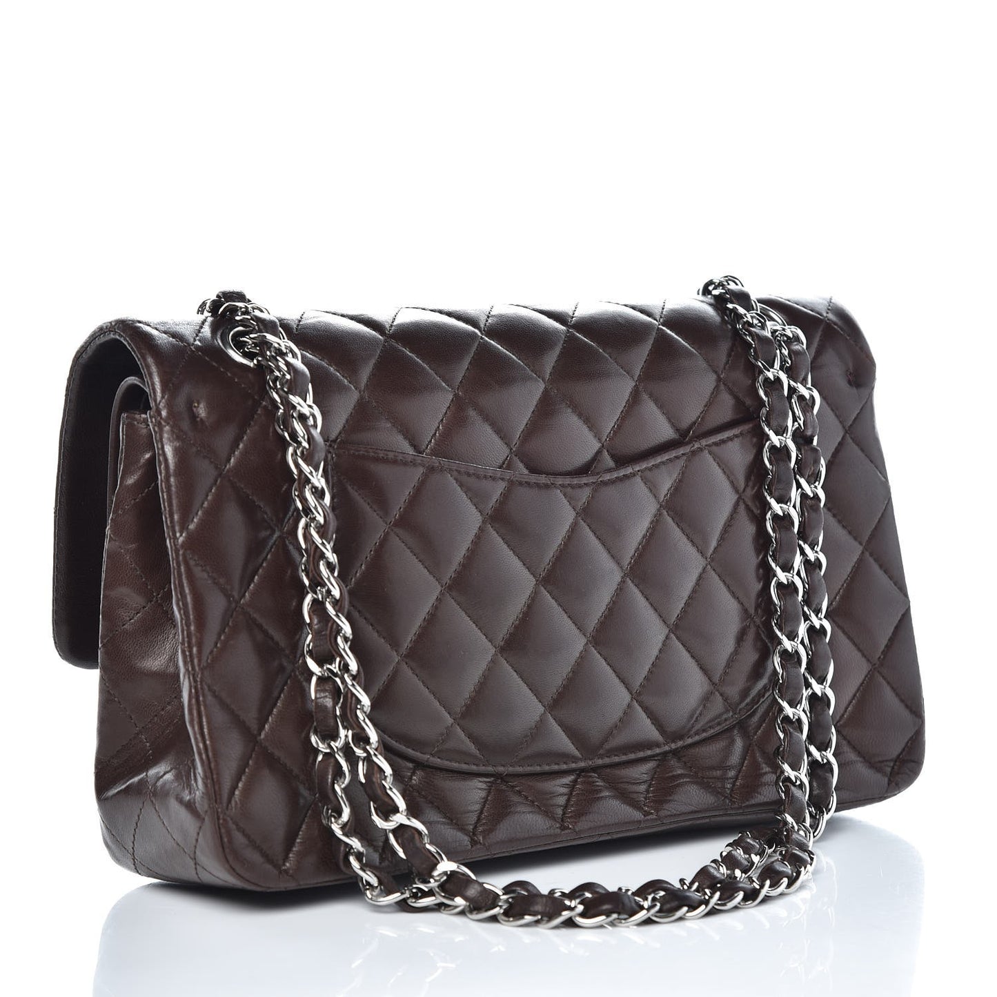 Lambskin Quilted Medium Double Flap Brown