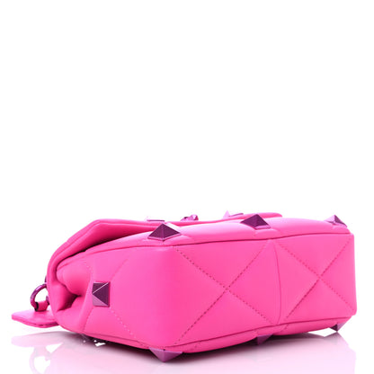 Valentino Garavani Nappa Lacquer Monochrome Medium Roman Stud Shoulder Bag Pink PP 3 of 8