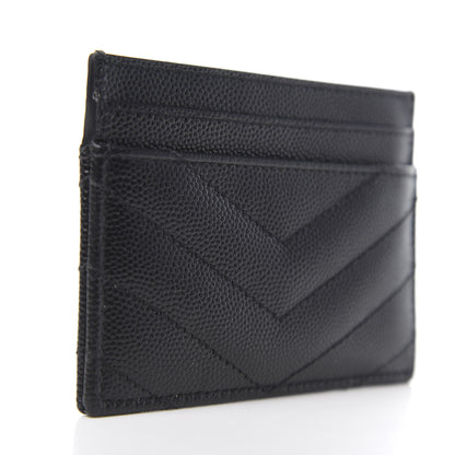 Saint Laurent Grain De Poudre Matelasse Chevron Monogram Credit Card Case Black 3 of 10