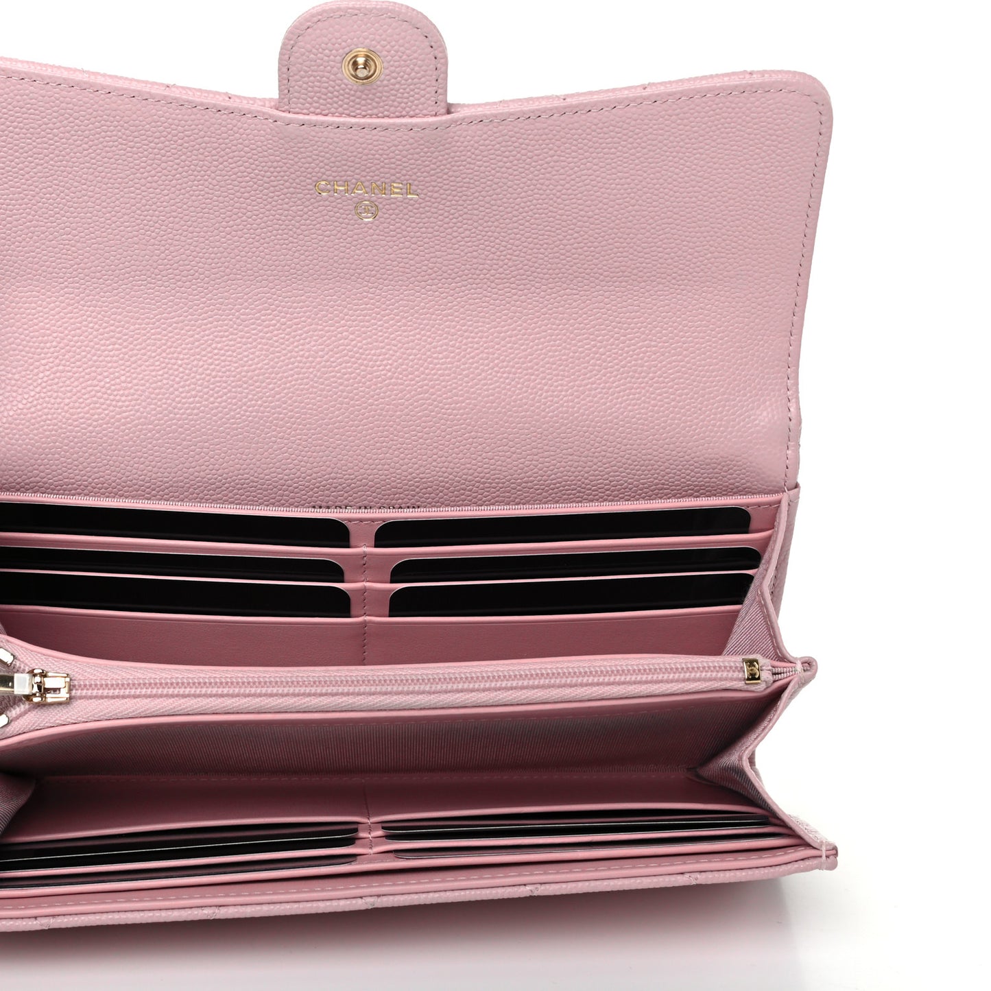 Caviar Quilted Large Gusset Flap Wallet Light Pink