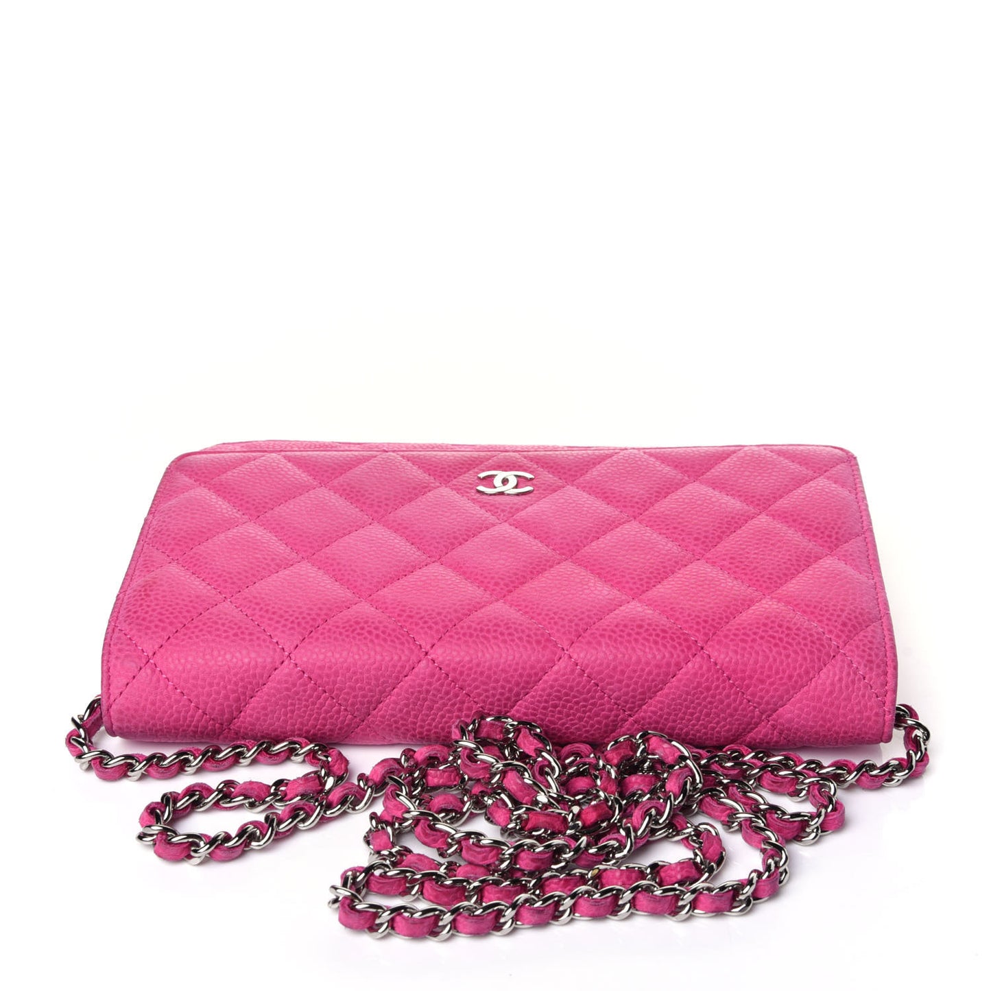 Iridescent Caviar Quilted Wallet on Chain WOC Pink