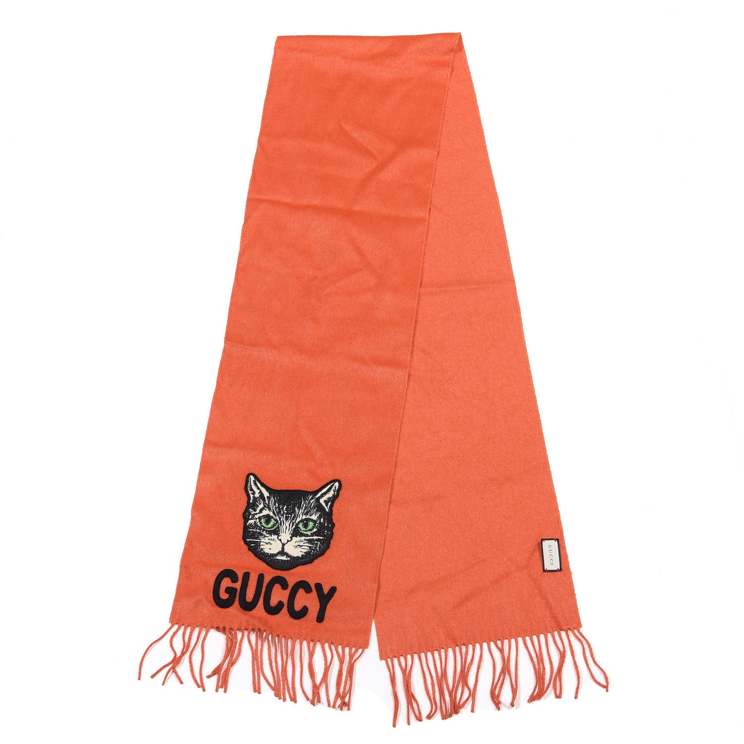Silk Cashmere Mystic Cat Embroidered Scarf Orange