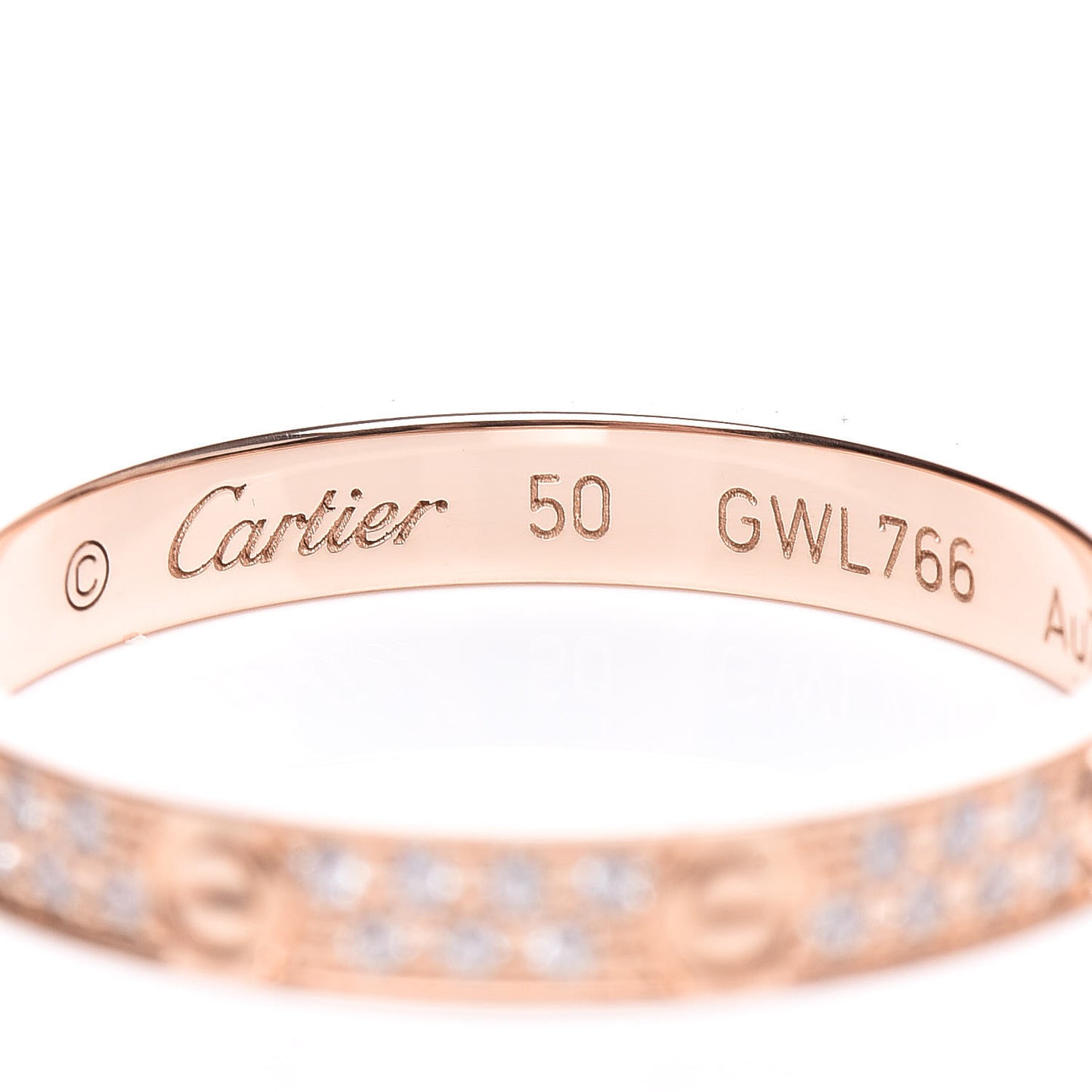 18K Pink Gold Diamond 2.6mm LOVE Paved Band Ring 50 5.25