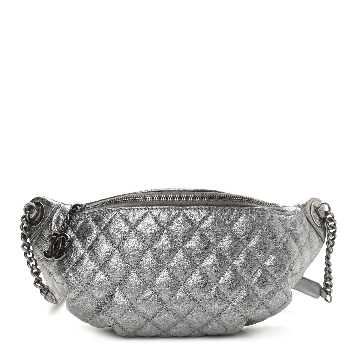 Chanel Metallic Calfskin Quilted Banane Waist Bag Fanny Pack Dark Silver 1 of 10