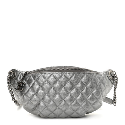 Chanel Metallic Calfskin Quilted Banane Waist Bag Fanny Pack Dark Silver 1 of 10