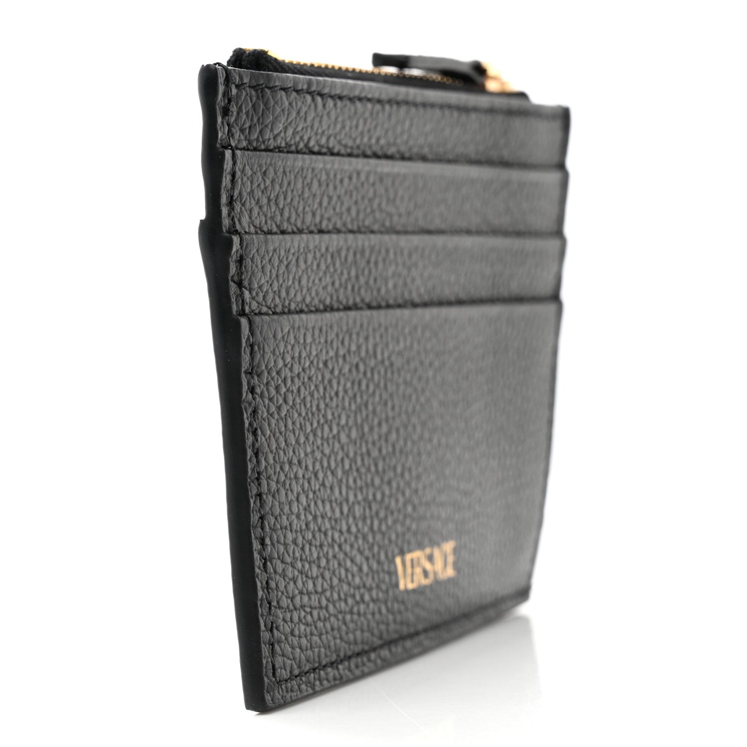 Versace Grained Calfskin Virtus Zip Card Case Black 3 of 7