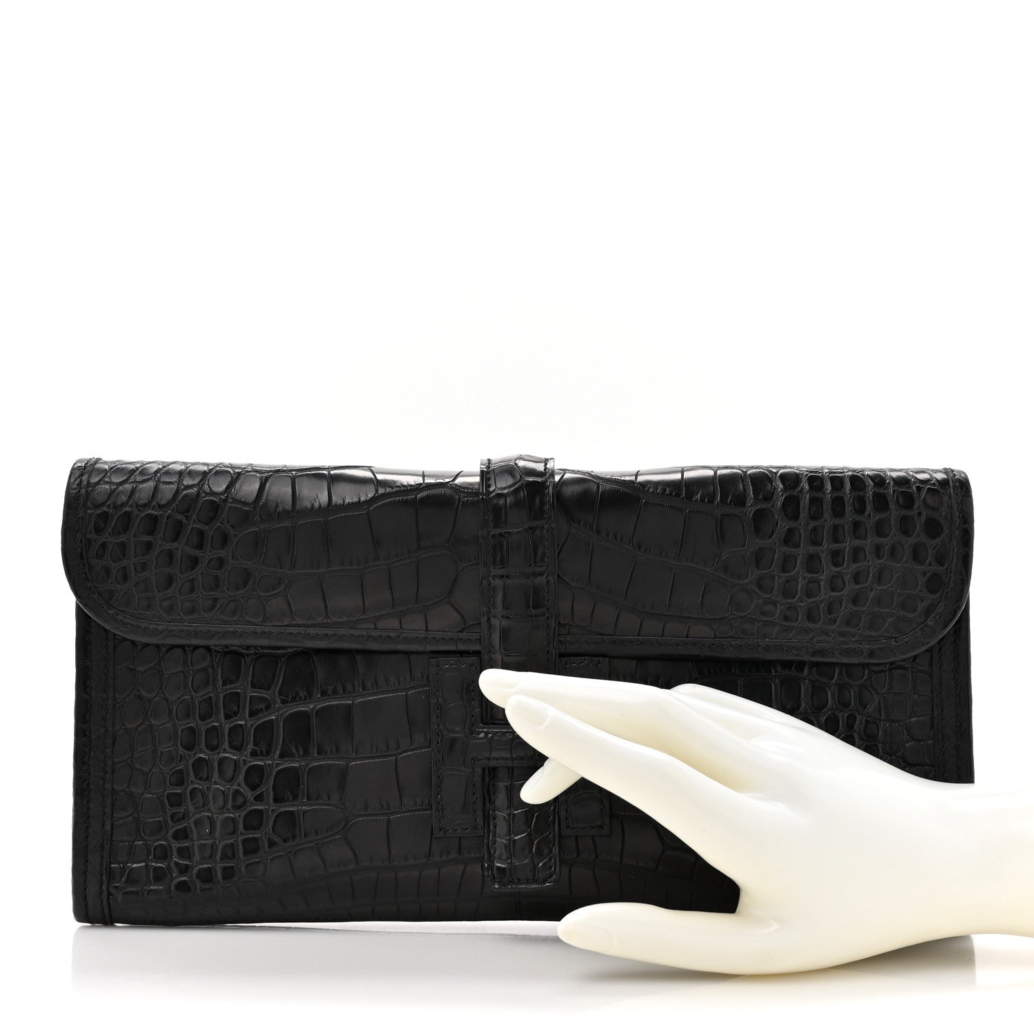Hermes Matte Alligator Jige Elan 29 Clutch Black 2 of 8