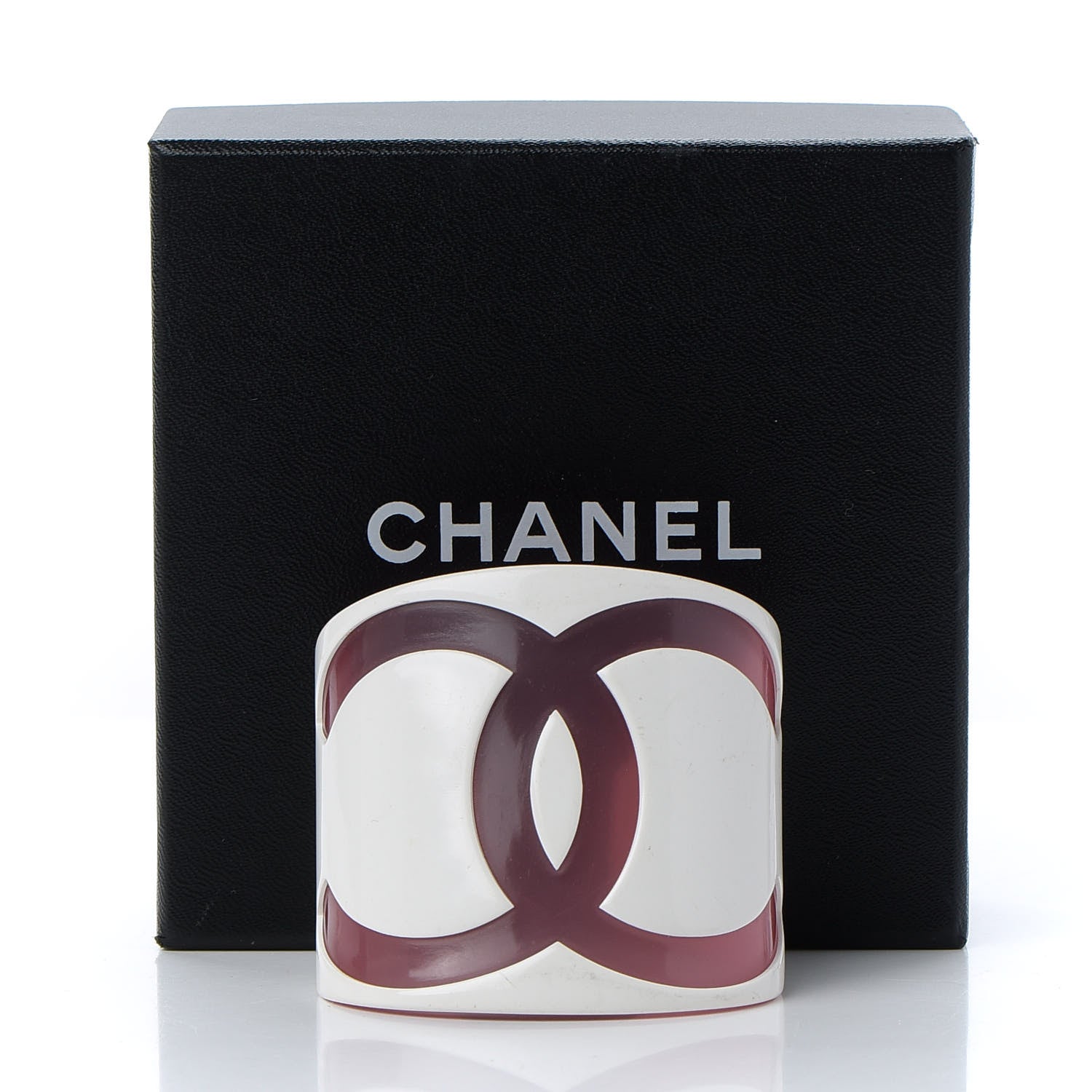 Chanel Resin CC Wide Cuff White Pink 5 of 6