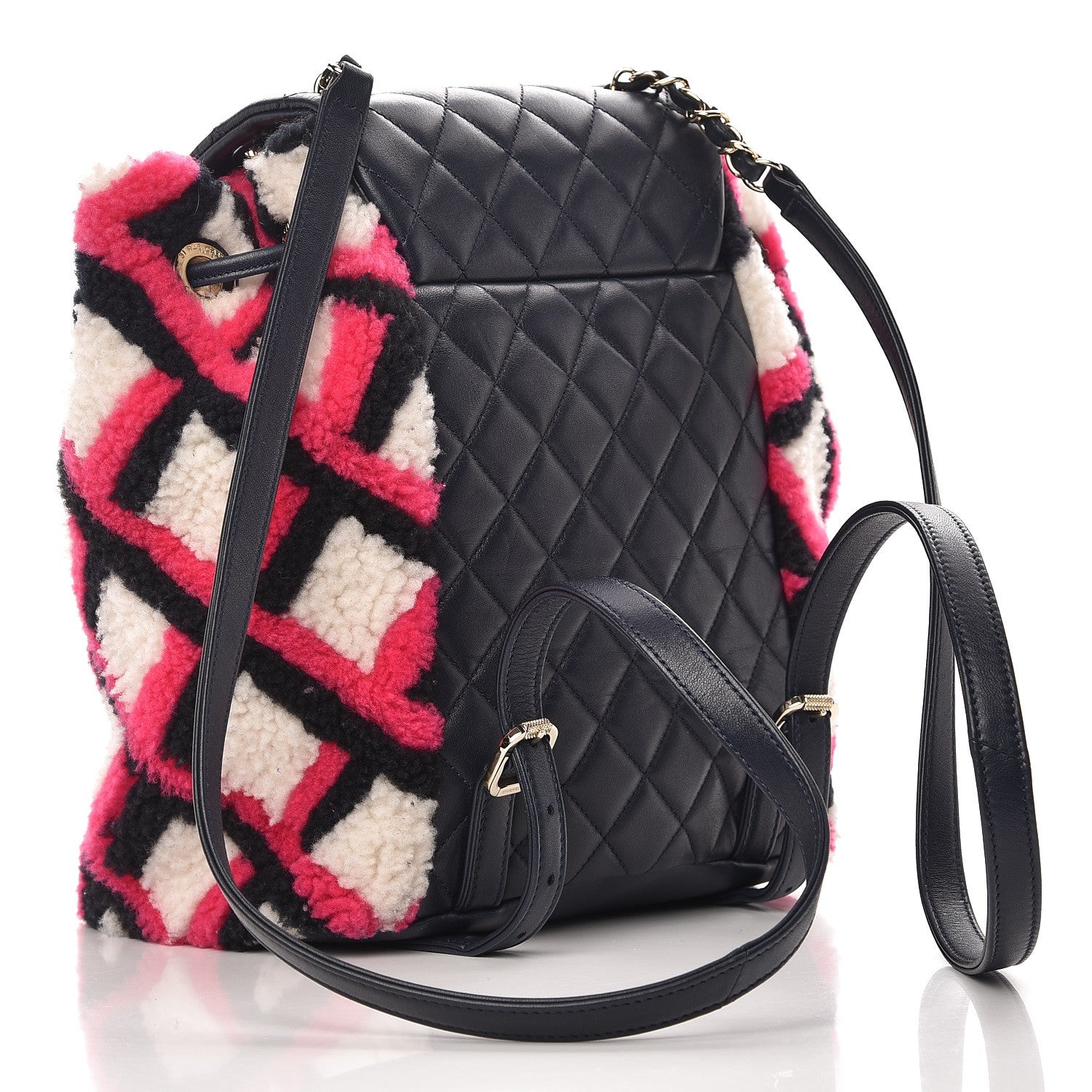 Chanel Lambskin Shearling Small Urban Spirit Backpack White Fuchsia Navy 4 of 8