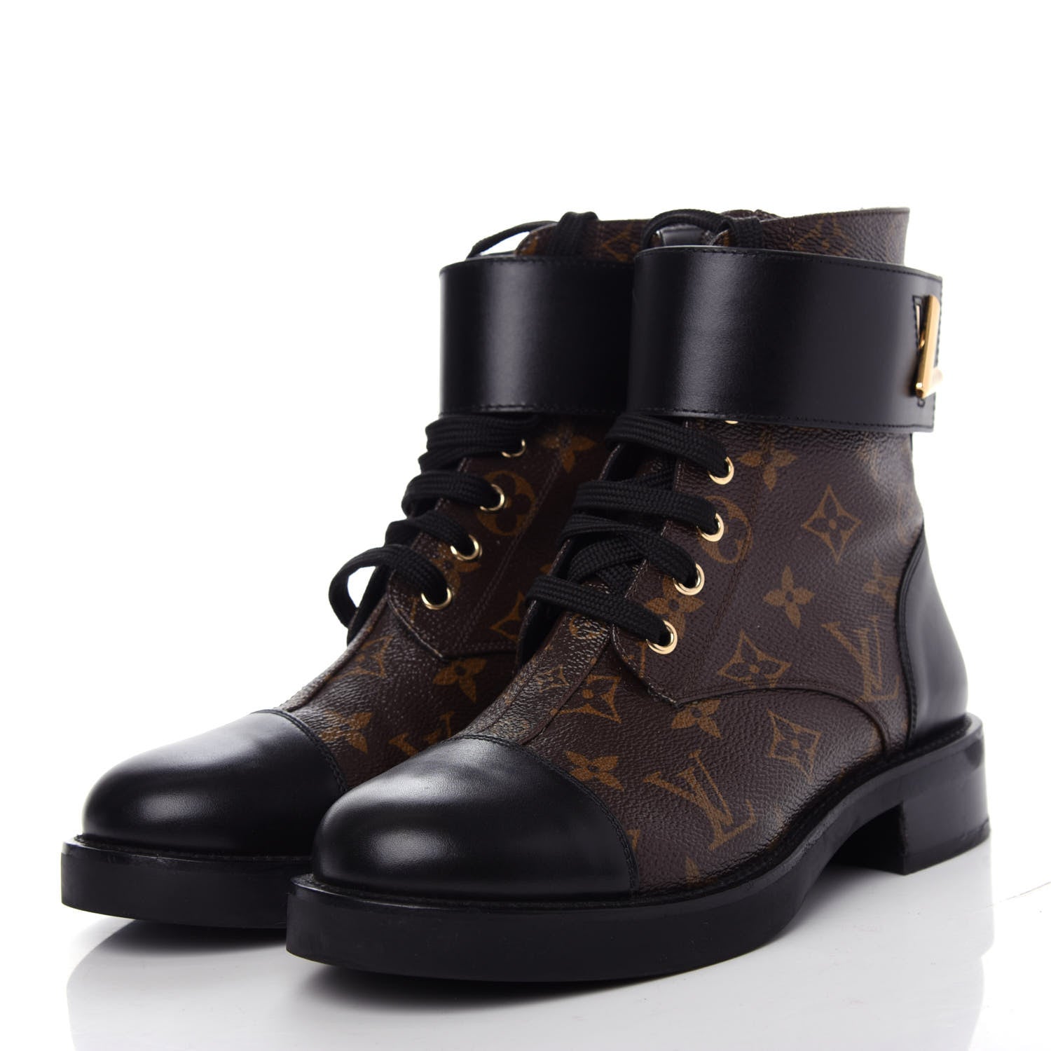 Louis Vuitton Calfskin Monogram Wonderland Flat Ranger Boots 37 Black 3 of 10