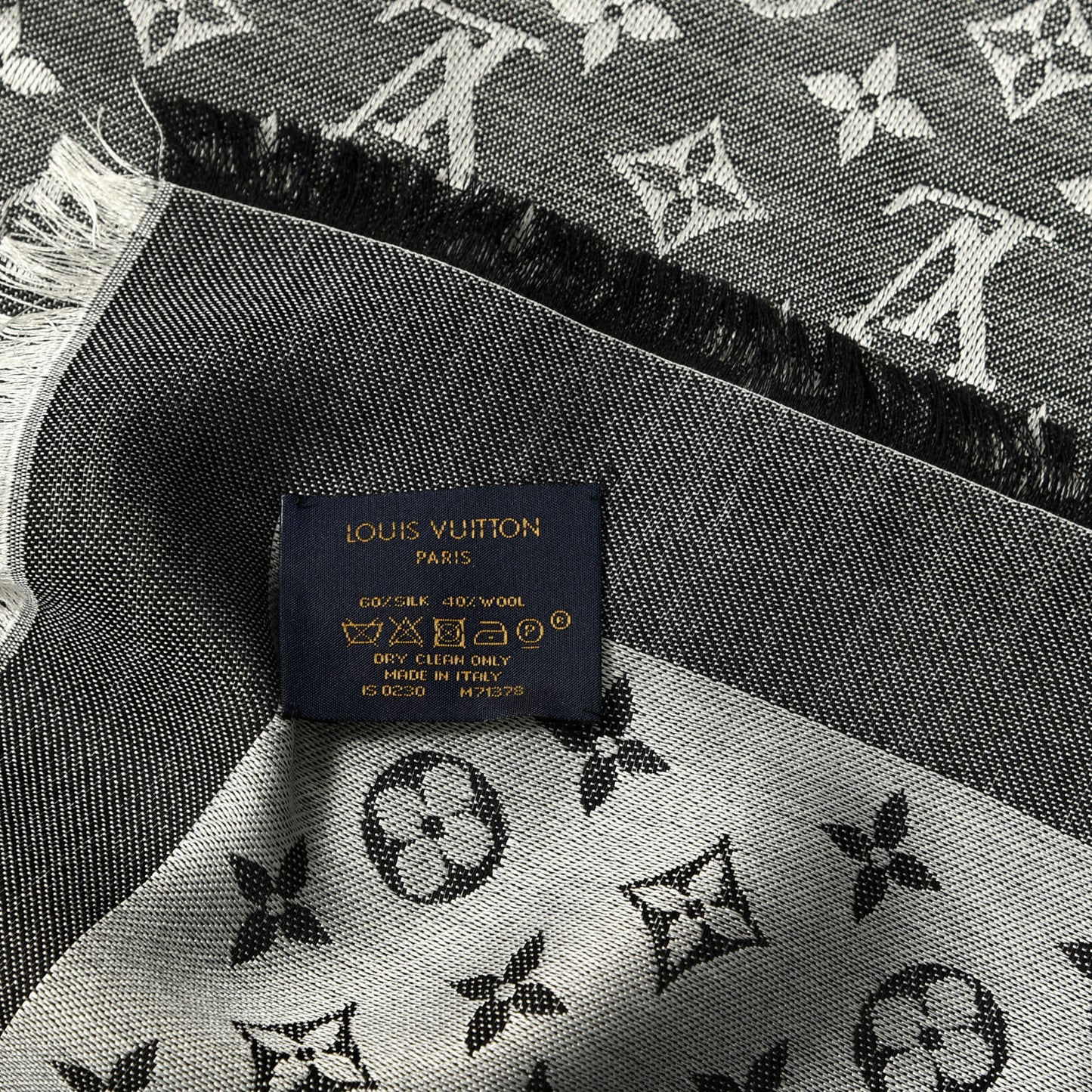 Silk Wool Monogram Denim Shawl Black
