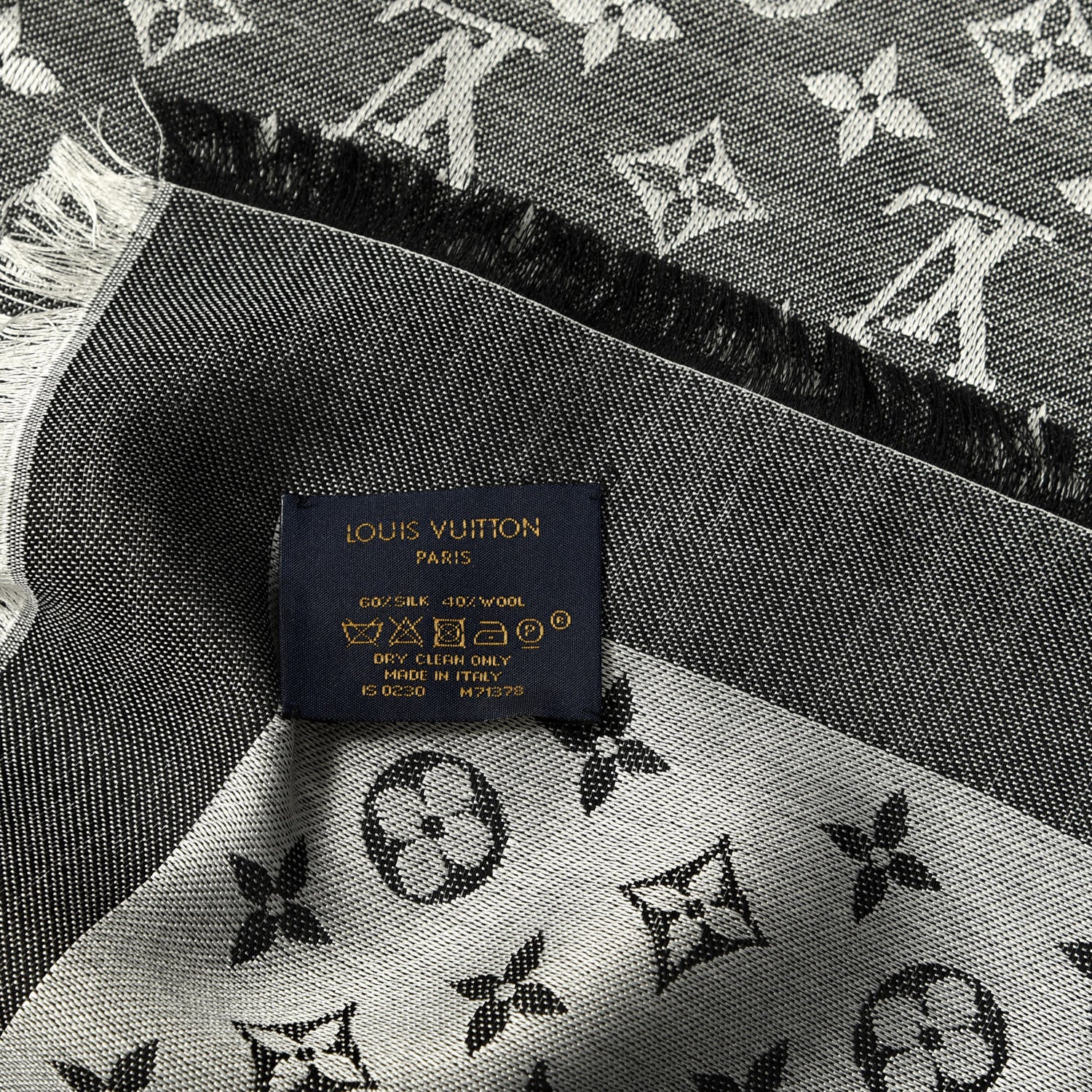 Louis Vuitton Silk Wool Monogram Denim Shawl Black 3 of 3