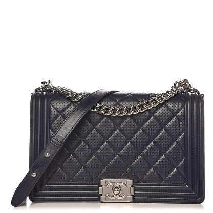 Chanel Perforated Lambskin Quilted New Medium Boy Flap Navy 1 of 10