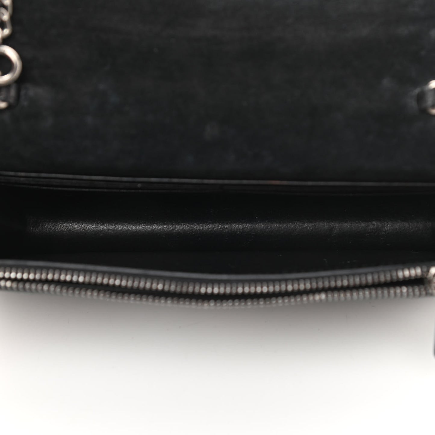 Metallic Calfskin Classic Monogram Kate Tassel Chain Wallet Gun Metal