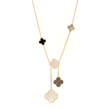 Van Cleef & Arpels 18K Yellow Gold Mother of Pearl Onyx 6 Motifs Magic Alhambra Necklace 1 of 5