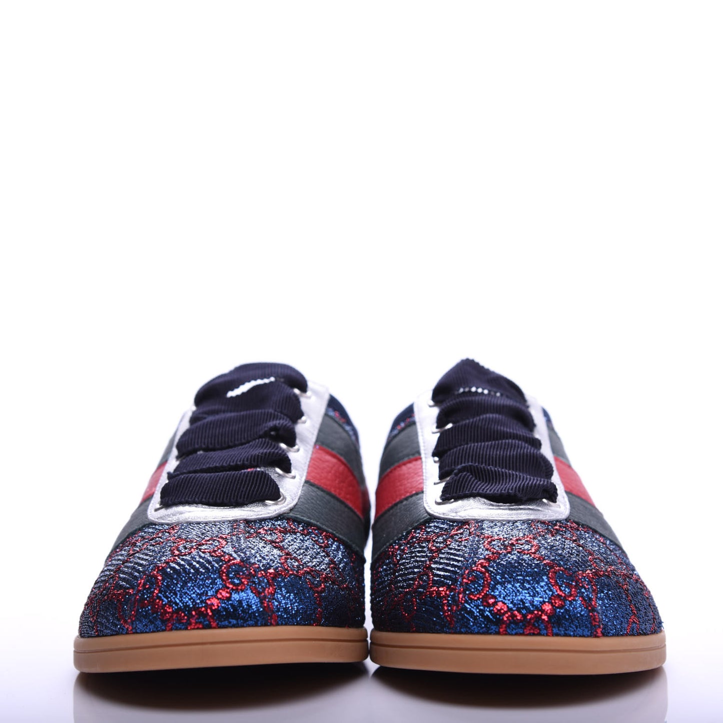 Lurex Calfskin Web GG Monogram Womens Falacer Sneakers 37 Iridescent Blue Iridescent Red Silver