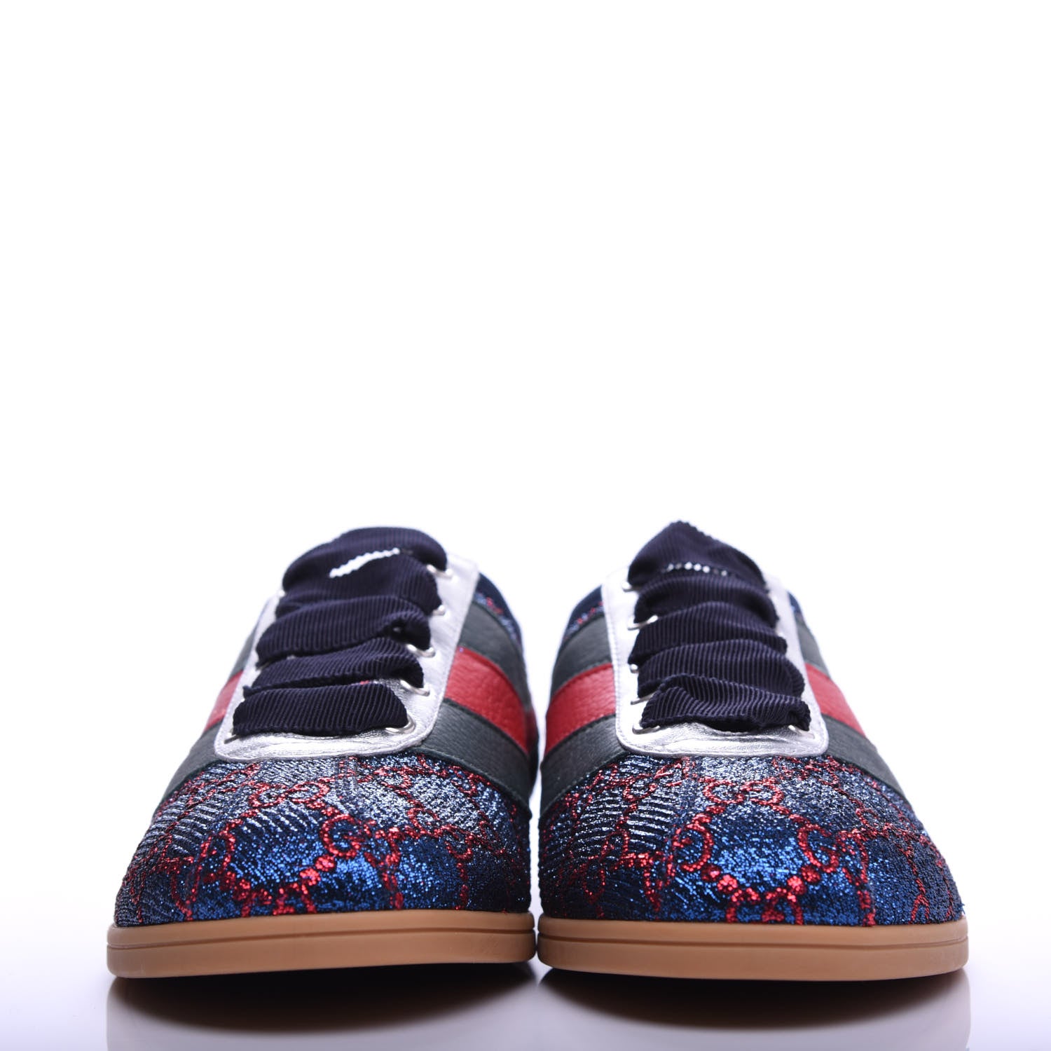 Gucci Lurex Calfskin Web GG Monogram Womens Falacer Sneakers 37 Iridescent Blue Iridescent Red Silver 2 of 11