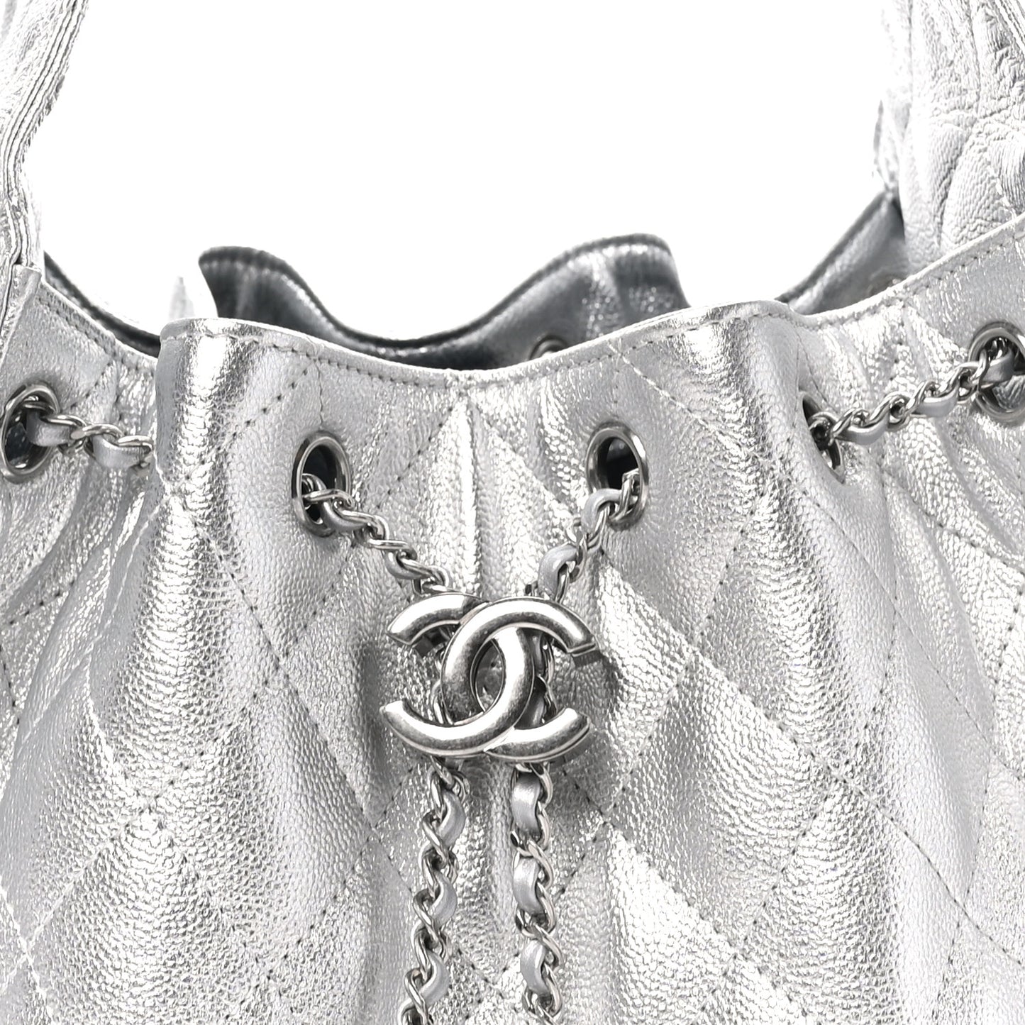 Metallic Caviar Quilted Small Chanel 25 Handbag Silver