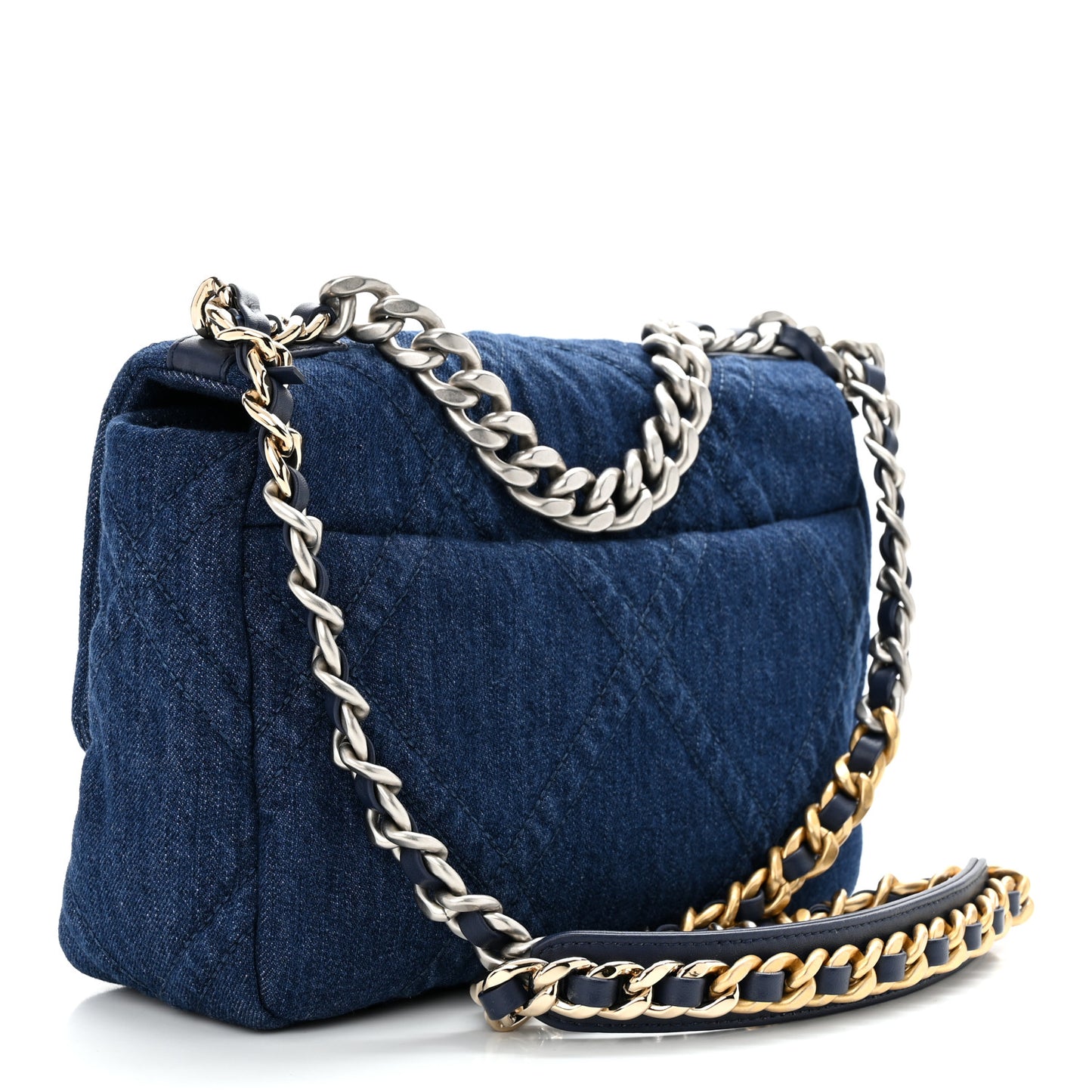 Denim Quilted Medium Chanel 19 Flap Blue