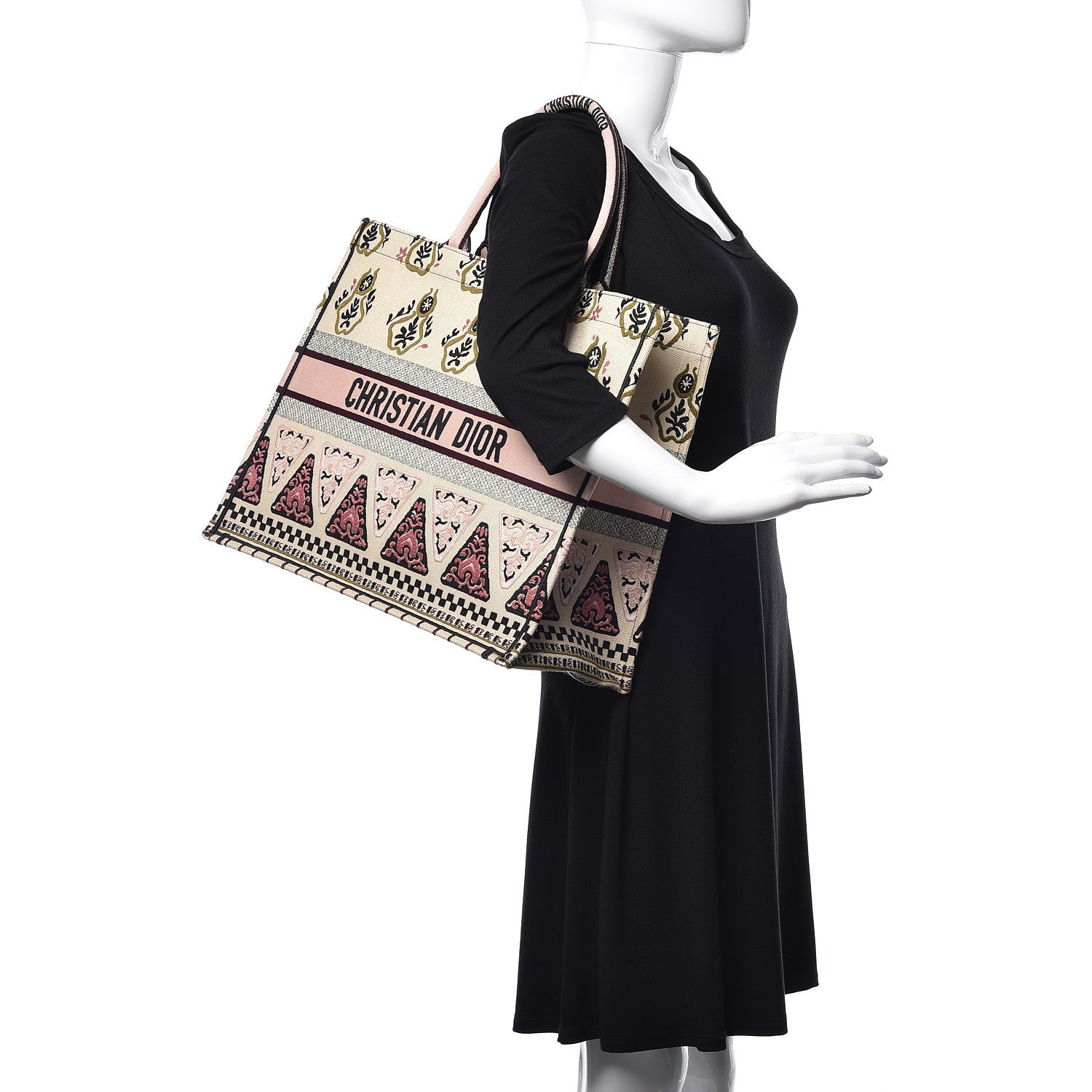 Christian Dior Canvas Embroidered Geometric Book Tote Multicolor 3 of 12